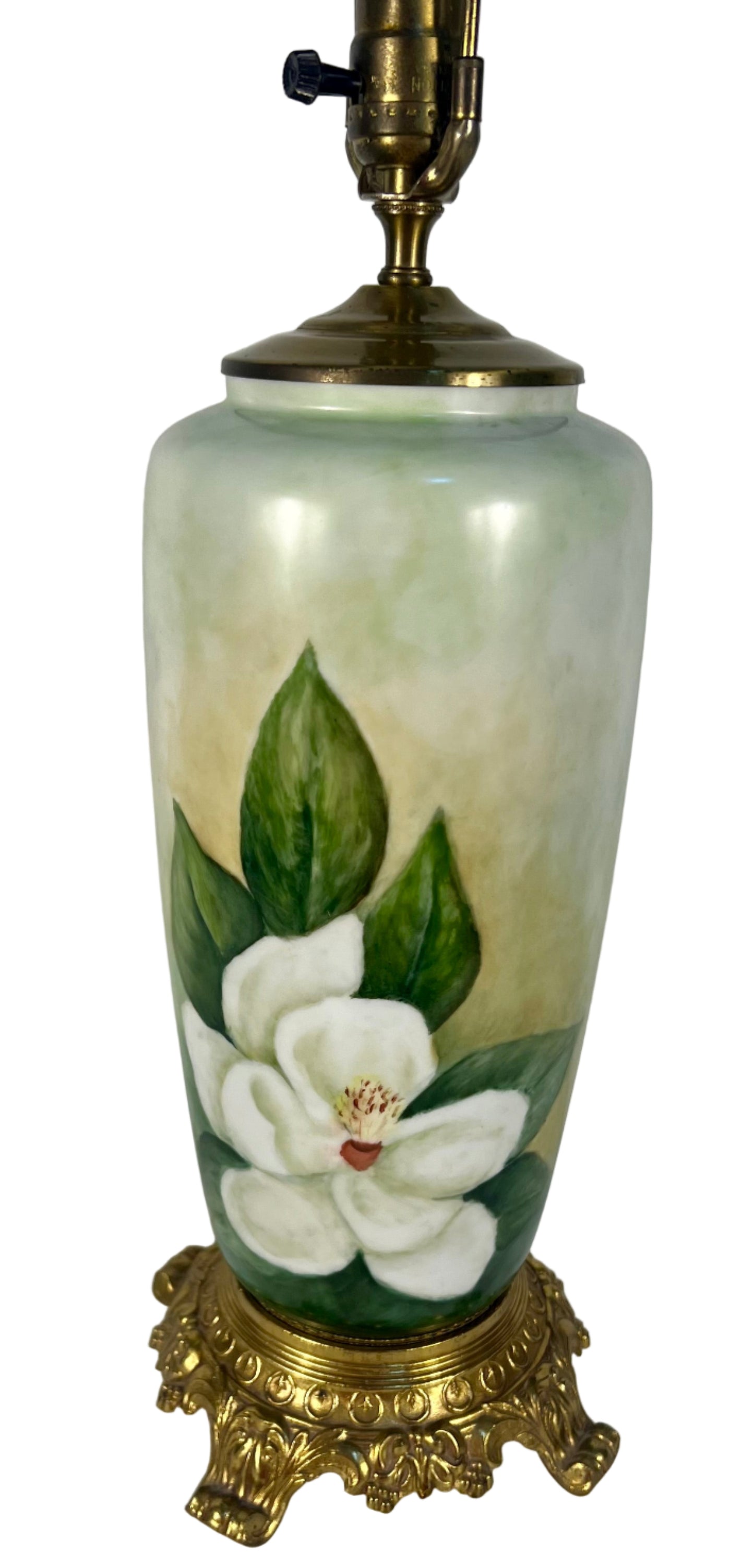 MID CENTURY MAGNOLIA PORCELAIN LARGE TABLE LAMP