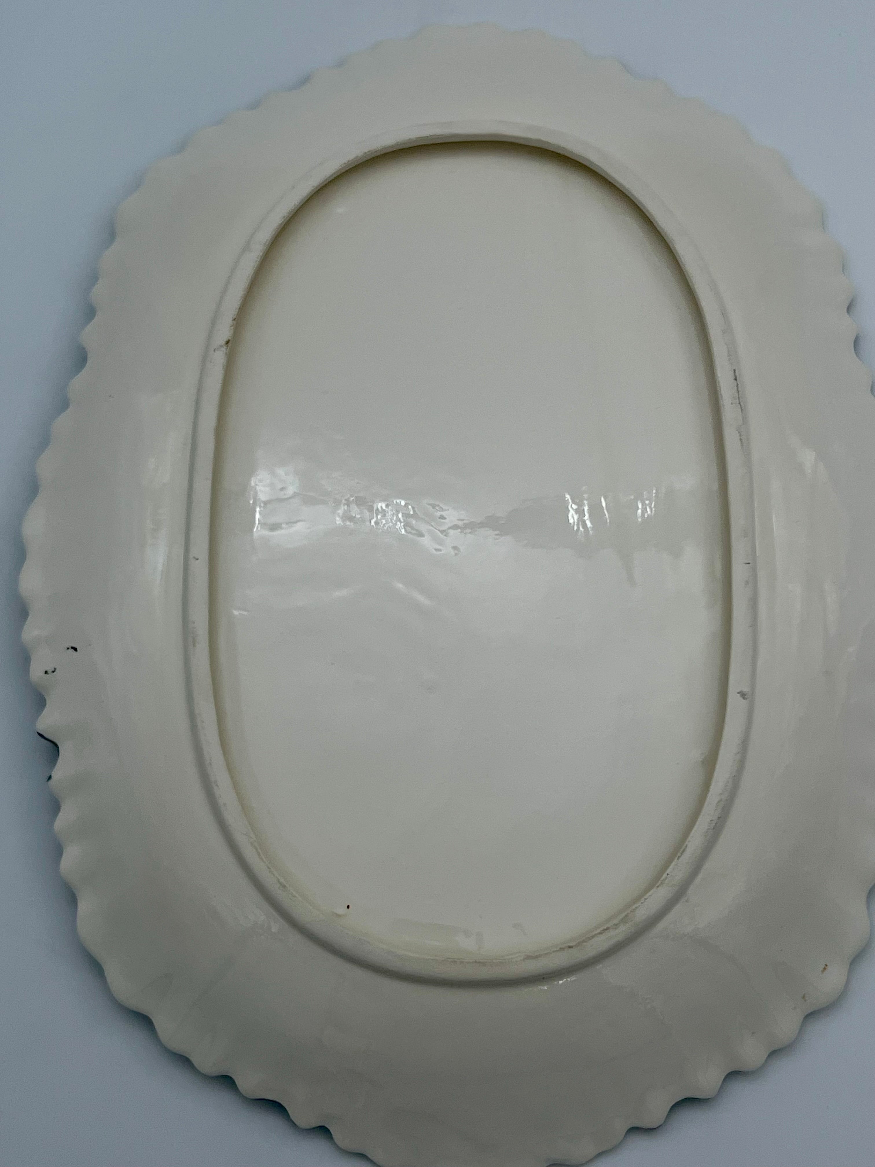 VINTAGE ROSE FLORAL SCALLOPED OVAL SERVING PLATTER WITH SILVER TONE RIM MOUNTS | SHABBY CHIC COTTAGE DECOR