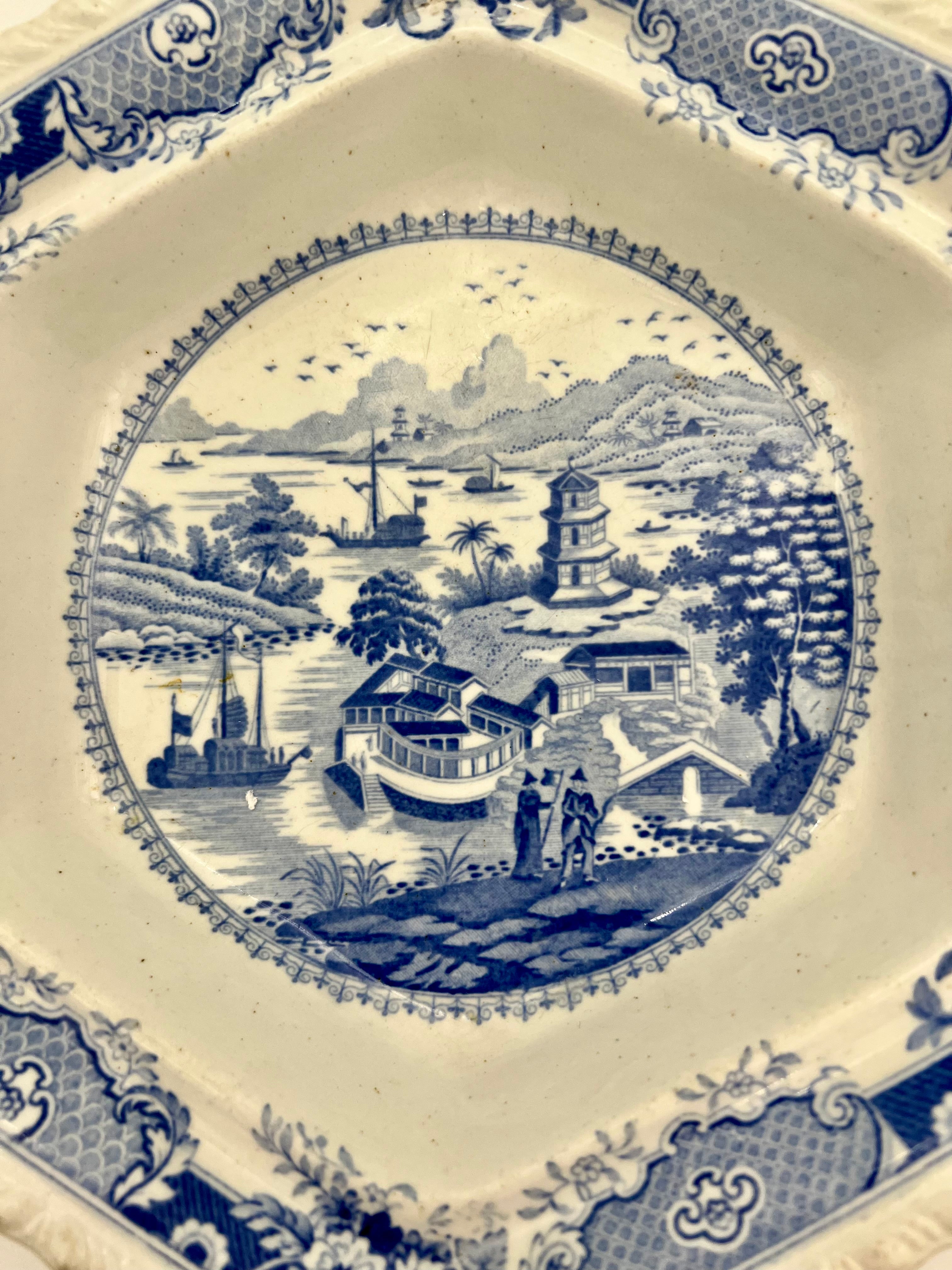ANTIQUE STAFFORDSHIRE BLUE & WHITE COVERED TUREEN – “INDIAN TEMPLE” PATTERN JWR STONE CHINA C.1830s