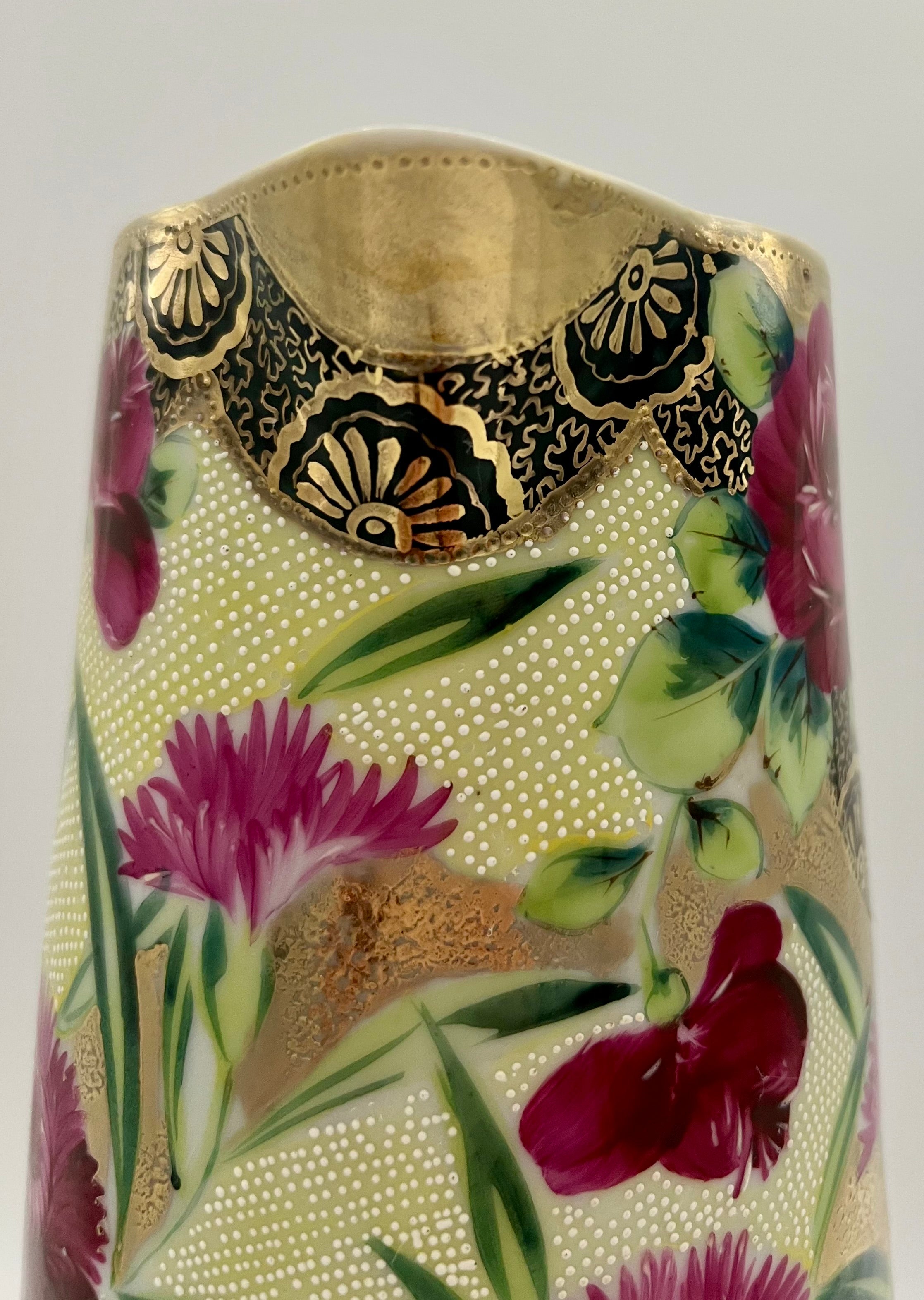 ANTIQUE NIPPON HAND-PAINTED GOLD FLORAL PITCHER Exquisite Raised Moriage Enamel | Circa 1895–1910 | Japan
