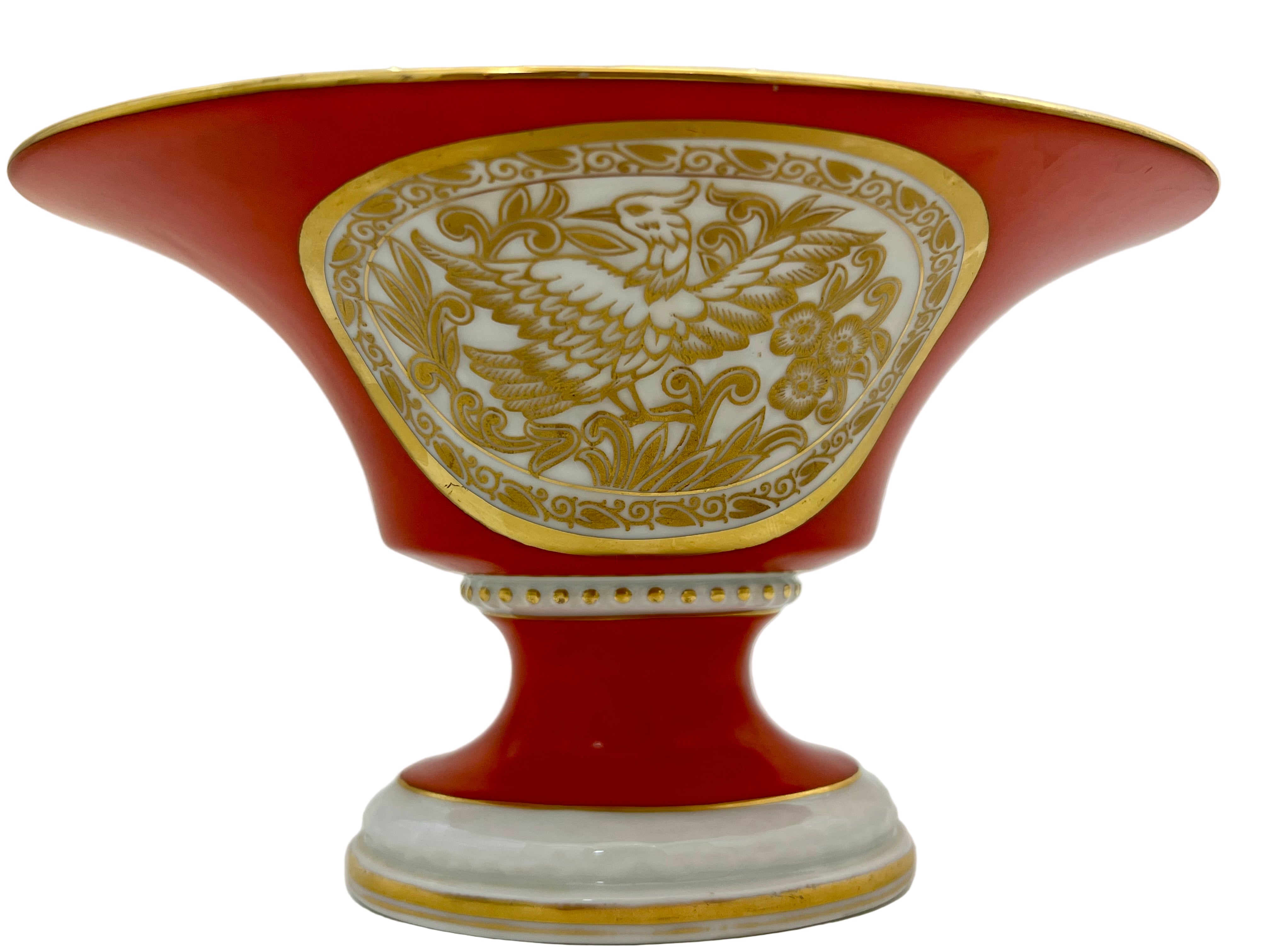 ROSENTHAL BAVARIA RED & GOLD COMPOTE WITH EAGLE MOTIF – VINTAGE PEDESTAL BOWL