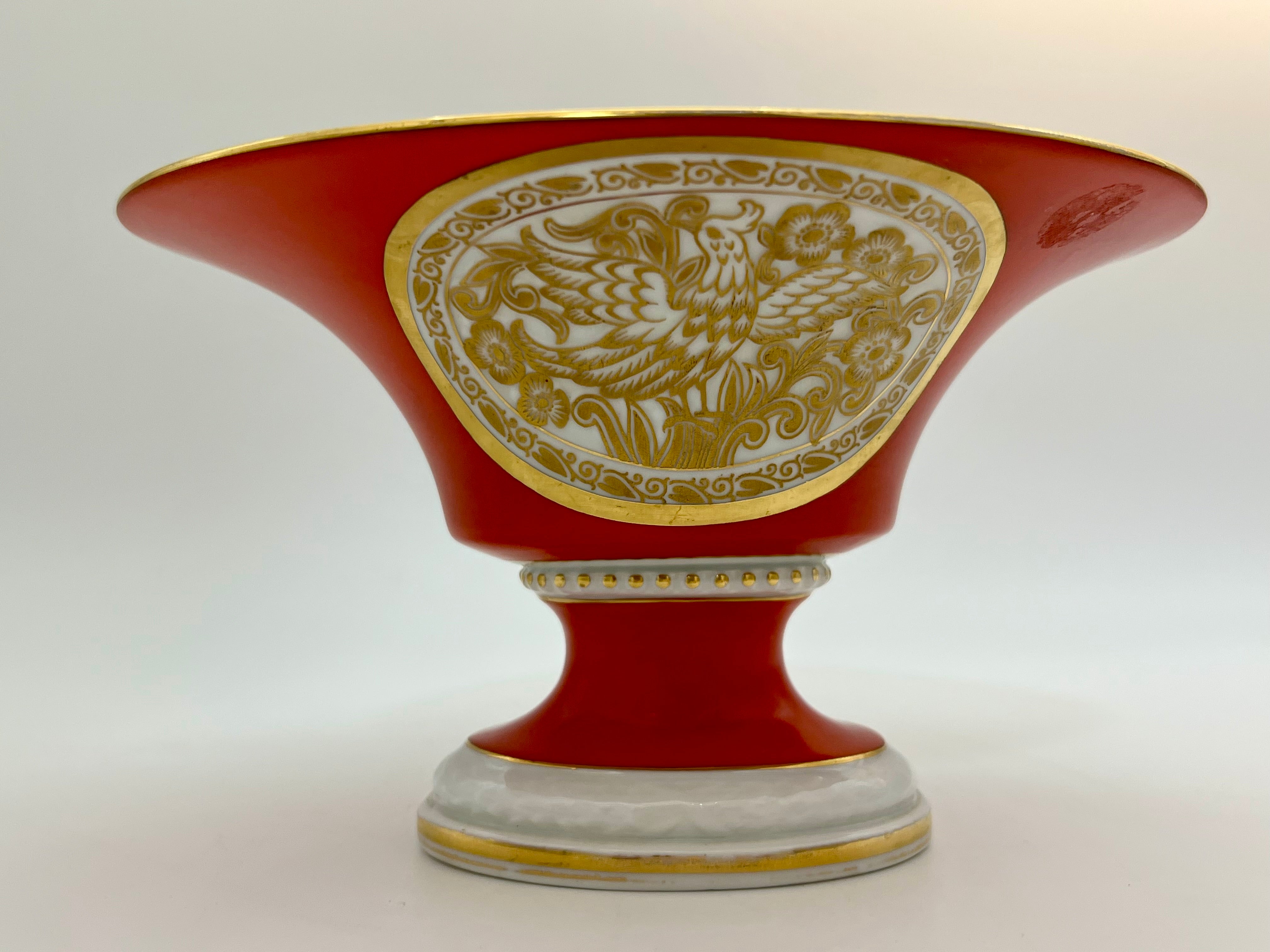 ROSENTHAL BAVARIA RED & GOLD COMPOTE WITH EAGLE MOTIF – VINTAGE PEDESTAL BOWL