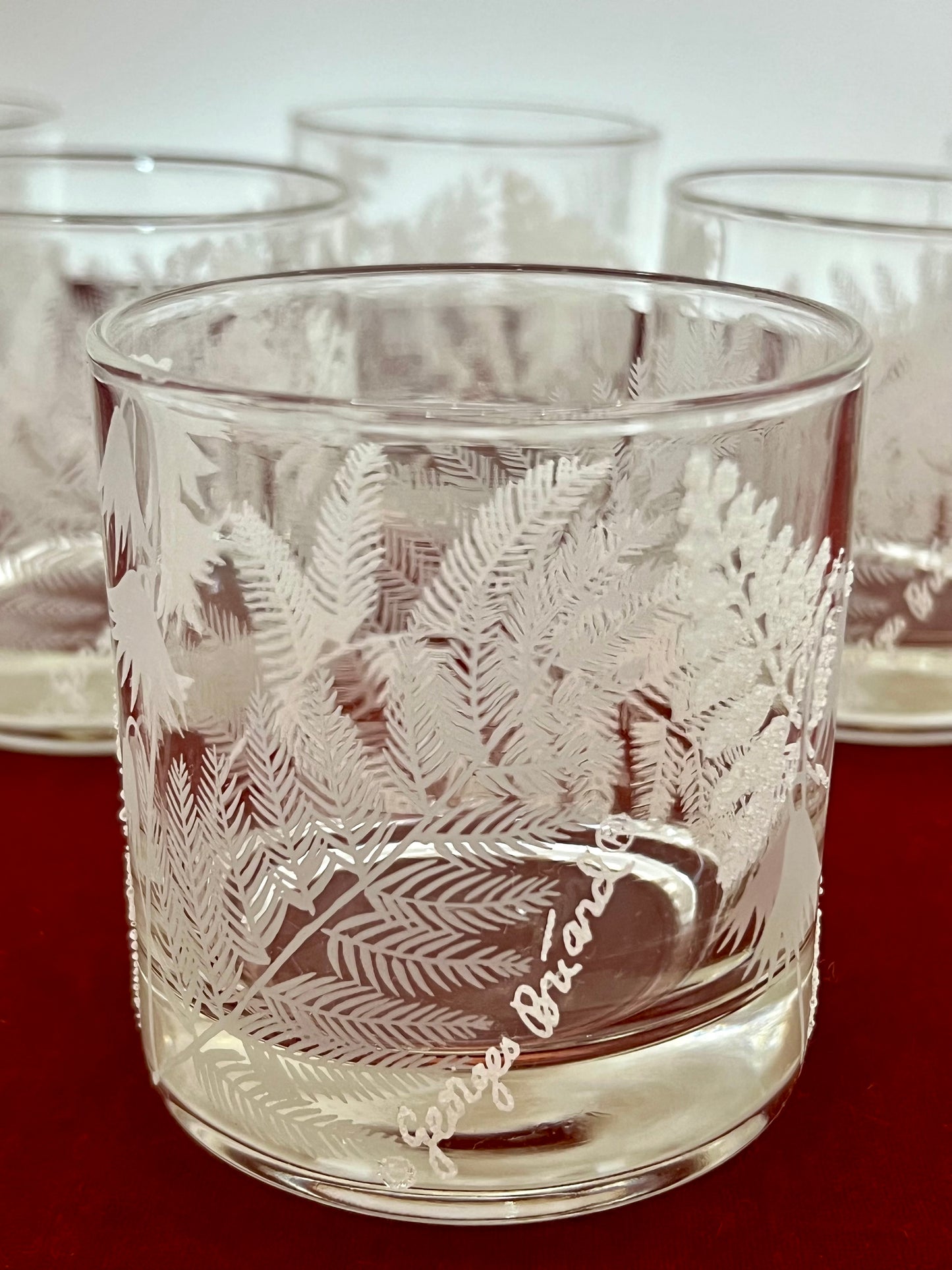 MINT CONDITION GEORGES BRIARD OLD-FASHIONED ROCKS GLASSES WITH A WINTER (HOLIDAY)LEAF DESIGN