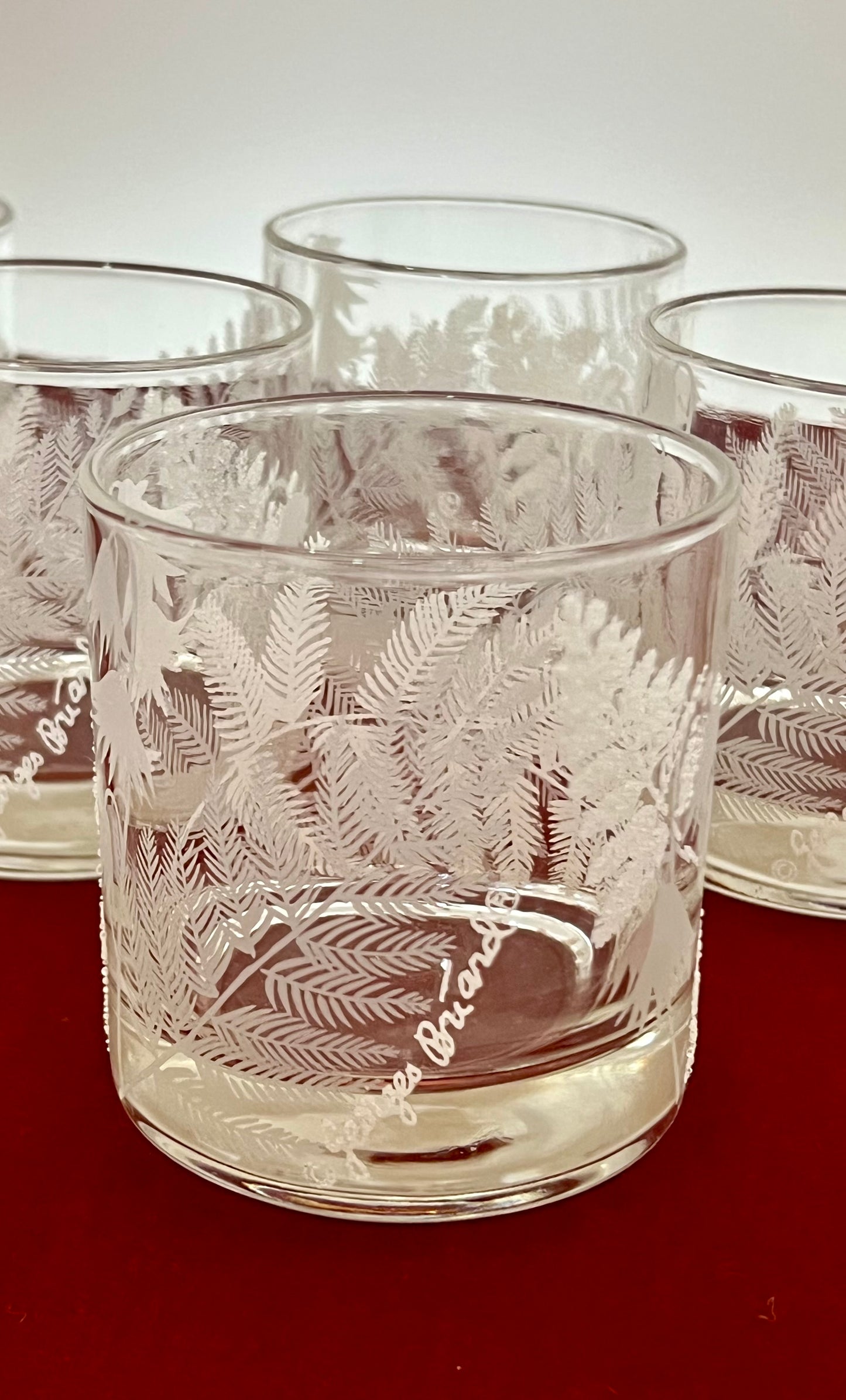 MINT CONDITION GEORGES BRIARD OLD-FASHIONED ROCKS GLASSES WITH A WINTER (HOLIDAY)LEAF DESIGN