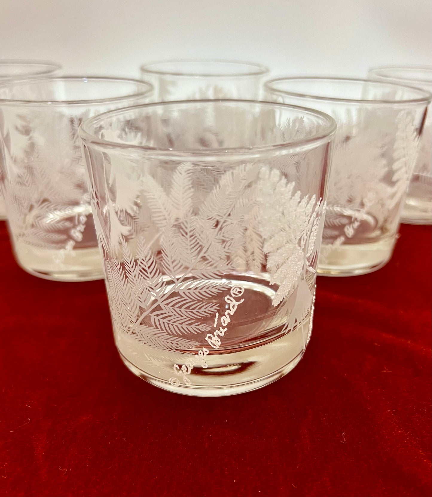 MINT CONDITION GEORGES BRIARD OLD-FASHIONED ROCKS GLASSES WITH A WINTER (HOLIDAY)LEAF DESIGN