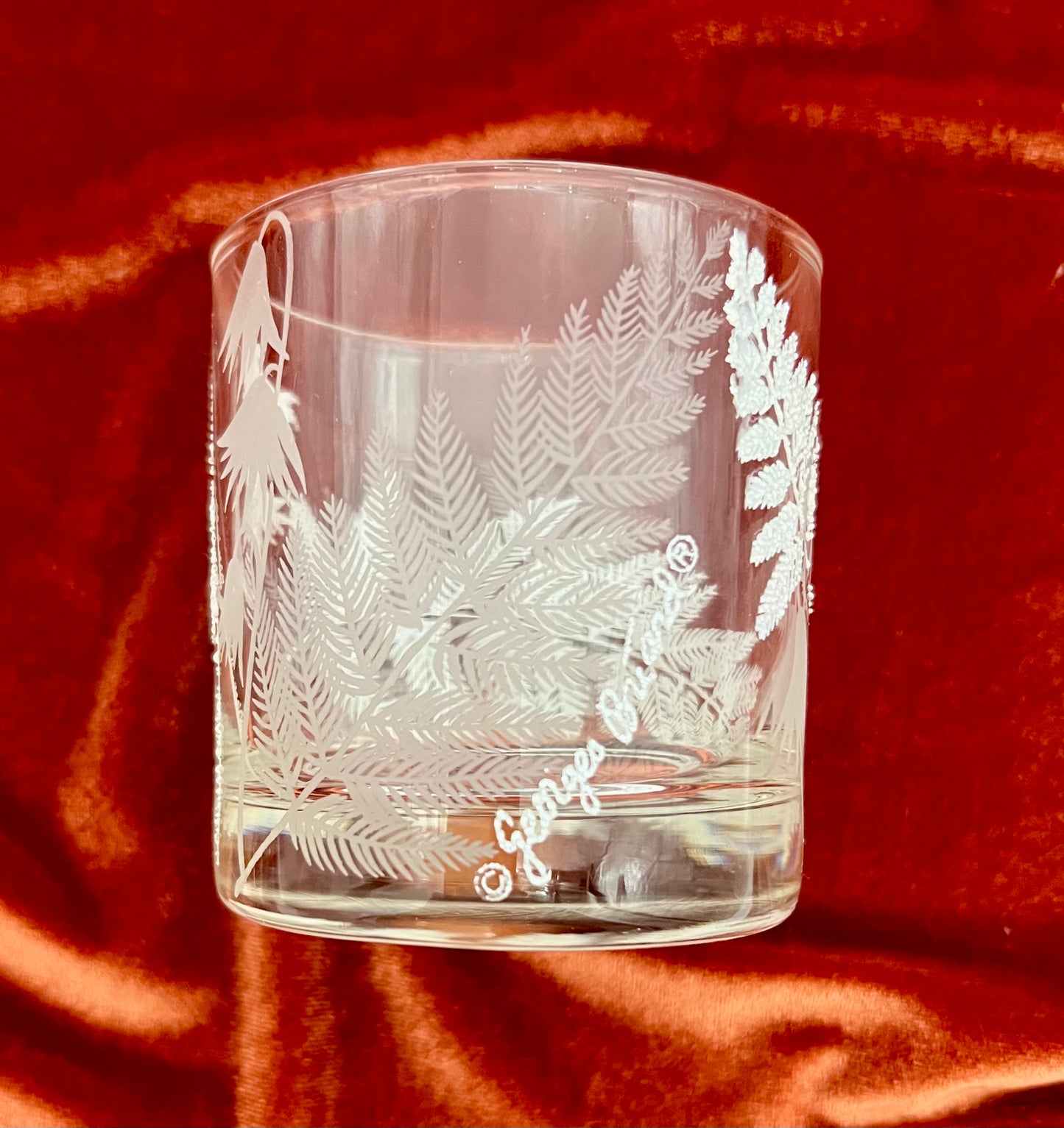MINT CONDITION GEORGES BRIARD OLD-FASHIONED ROCKS GLASSES WITH A WINTER (HOLIDAY)LEAF DESIGN
