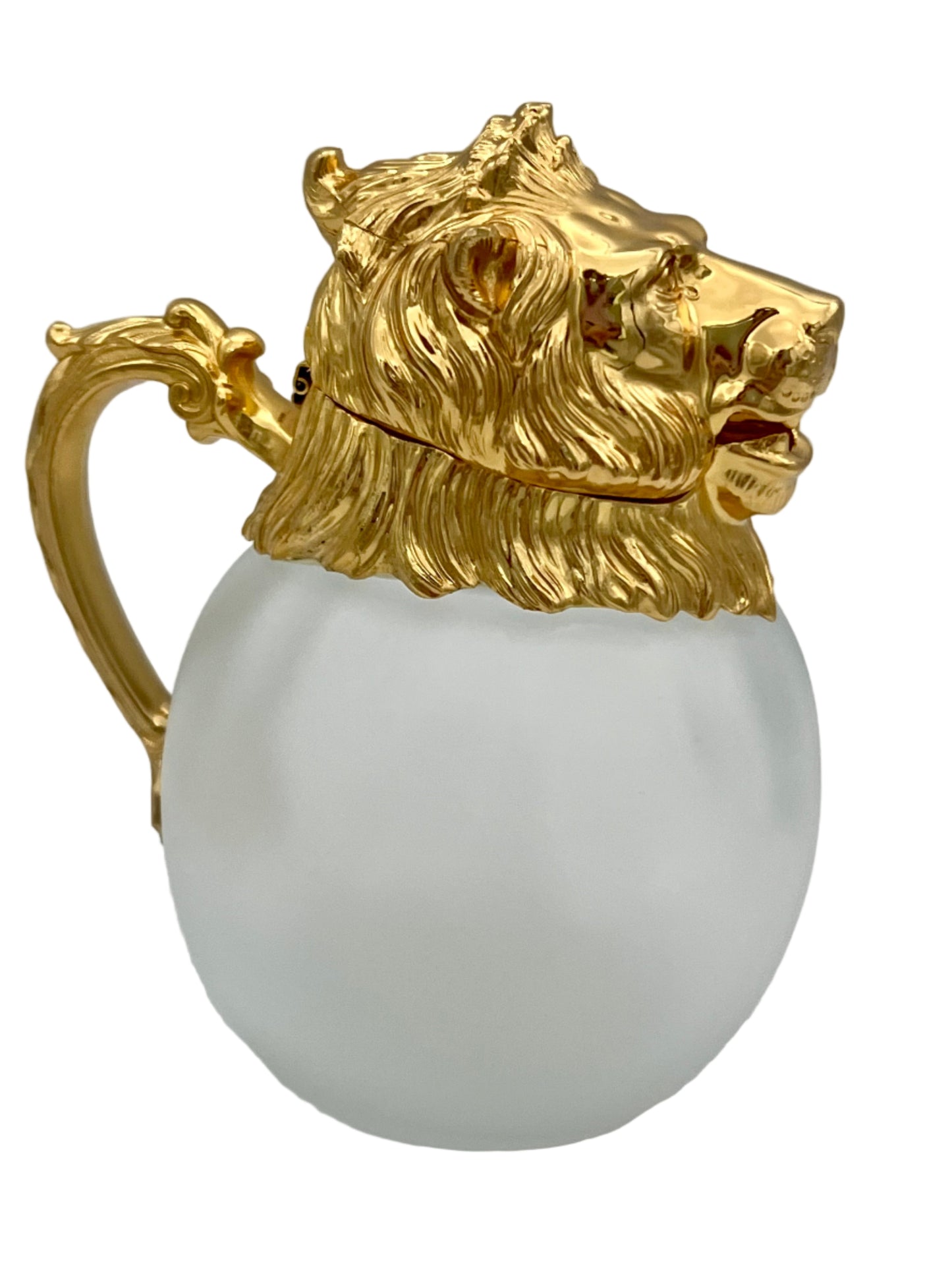 CAROLE STUPELL MID-CENTURY LION HEAD PITCHER AND STIRRUP CUPS, RARE SET OF 7