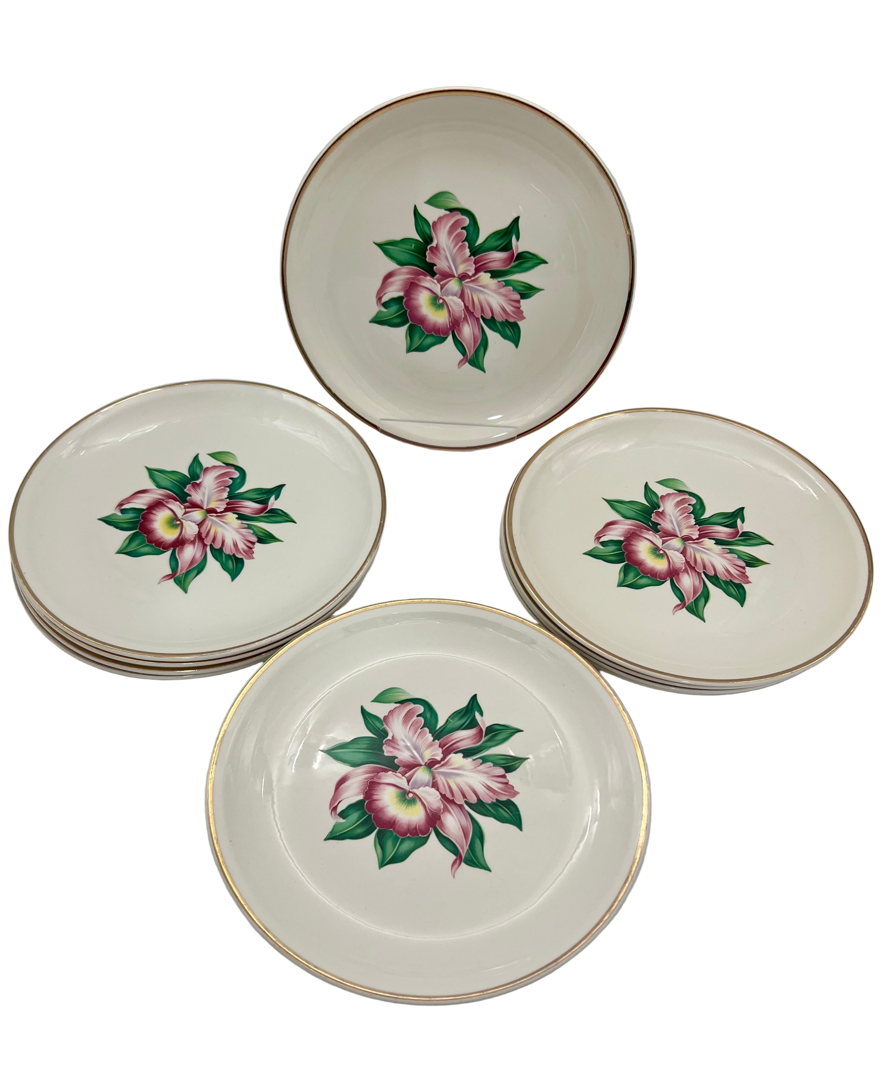 VINTAGE PADEN CITY POTTERY MODERN ORCHID DINNER PLATE • 22K GOLD RIM • PRICE PER PLATE • 9.5 INCH