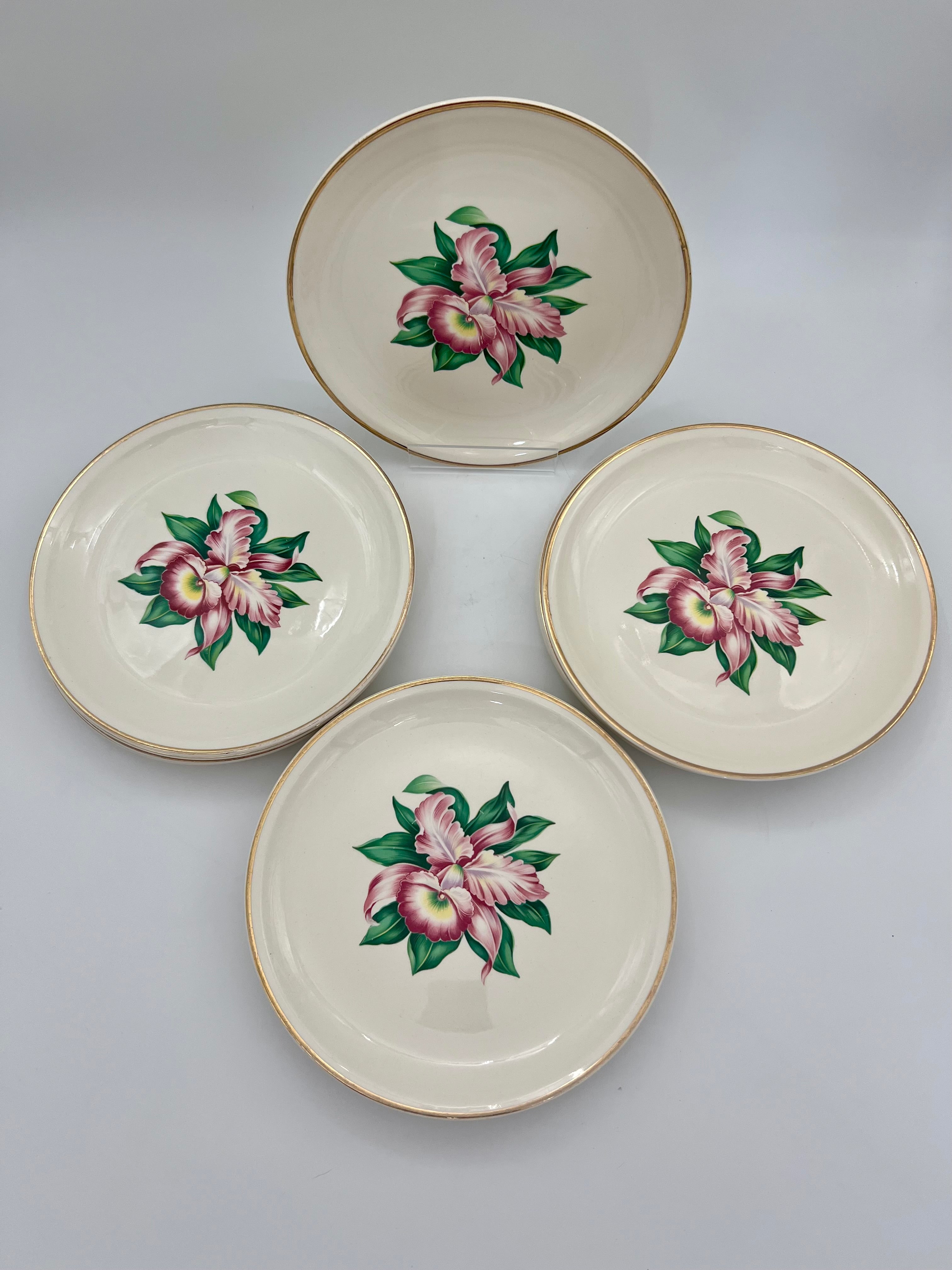 VINTAGE PADEN CITY POTTERY MODERN ORCHID DINNER PLATE • 22K GOLD RIM • PRICE PER PLATE • 9.5 INCH