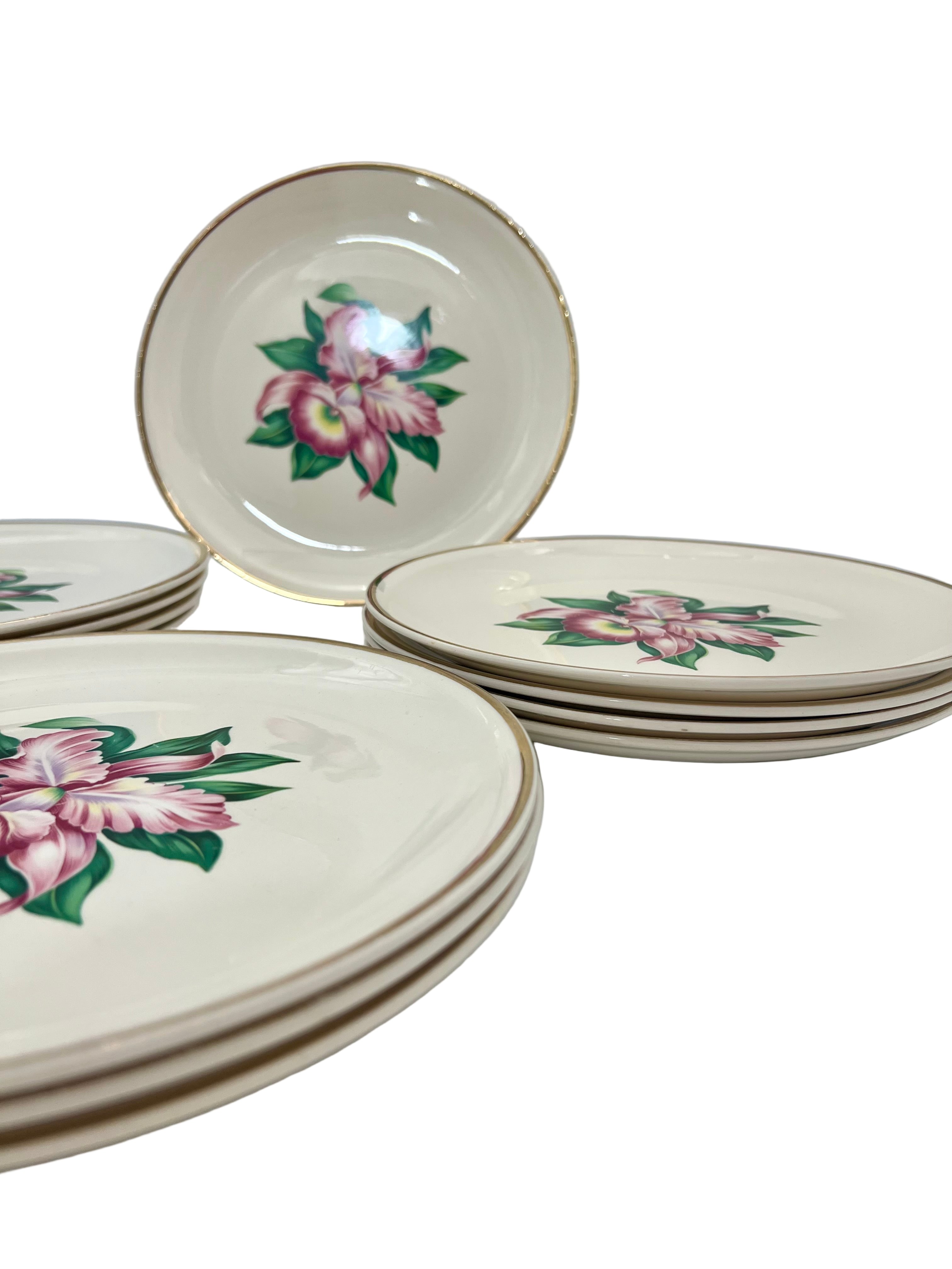 VINTAGE PADEN CITY POTTERY MODERN ORCHID DINNER PLATE • 22K GOLD RIM • PRICE PER PLATE • 9.5 INCH