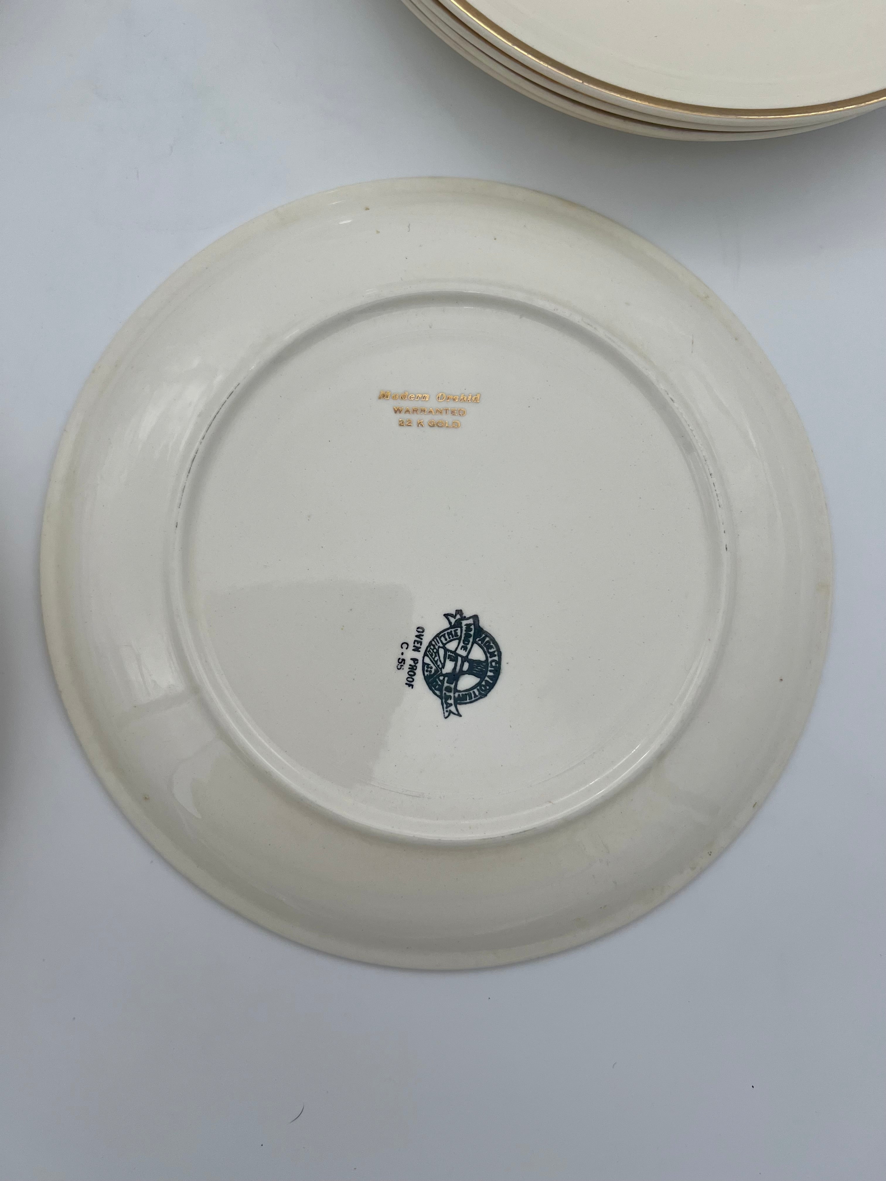 VINTAGE PADEN CITY POTTERY MODERN ORCHID DINNER PLATE • 22K GOLD RIM • PRICE PER PLATE • 9.5 INCH