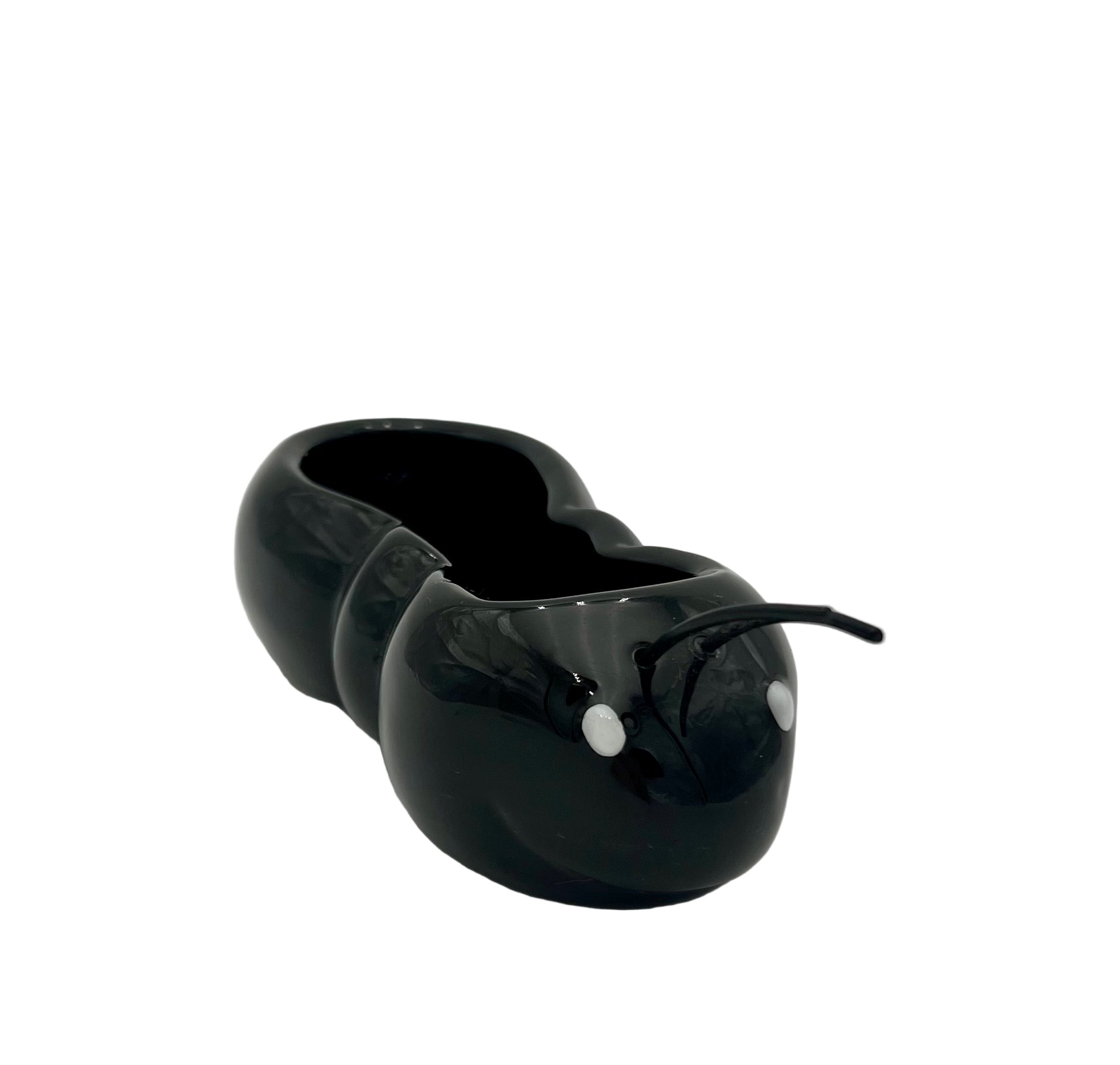 VINTAGE BOSTON WAREHOUSE CATERPILLAR PLANTER | WHIMSICAL BLACK CERAMIC INSECT POT | MODERN NOVELTY DECOR