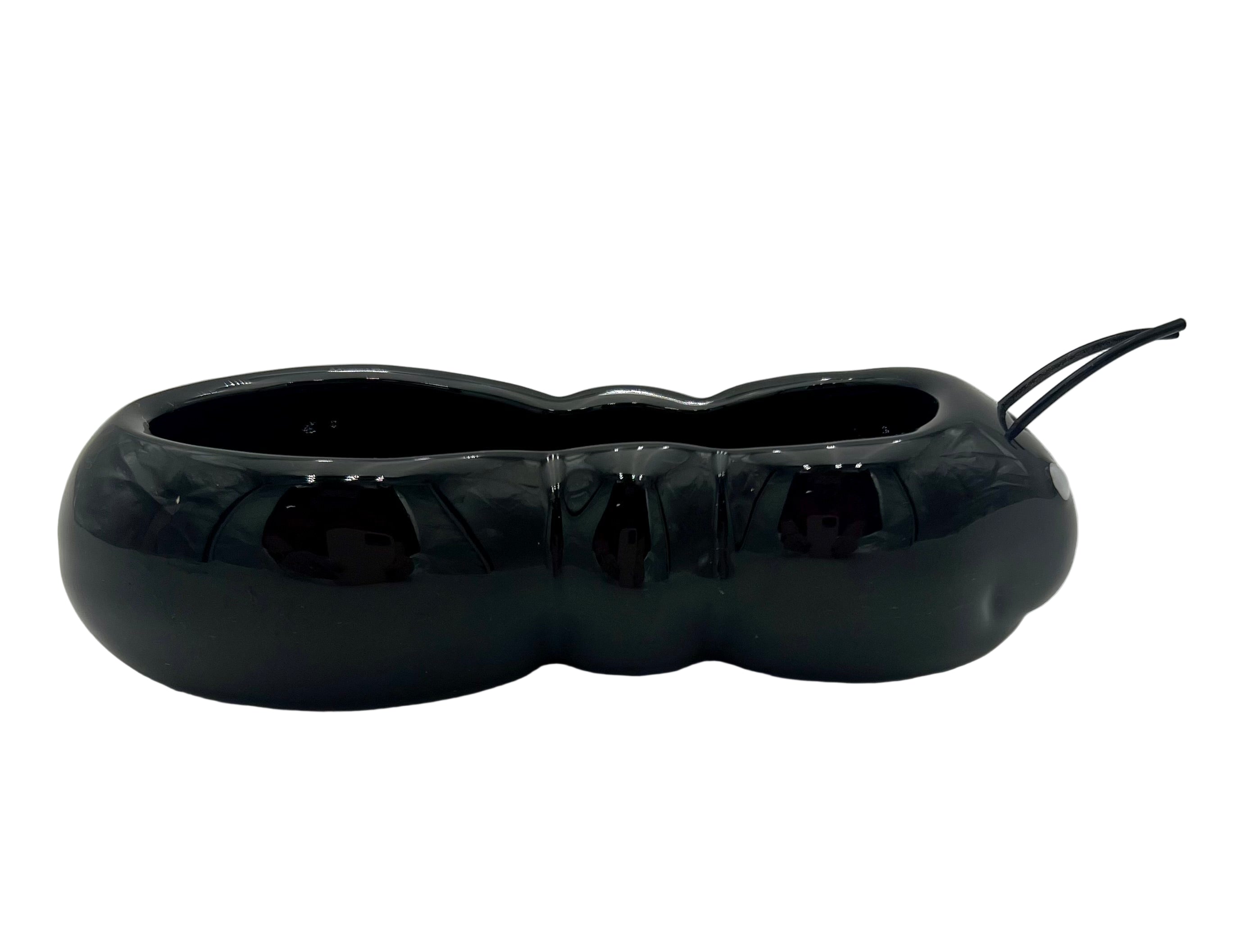 VINTAGE BOSTON WAREHOUSE CATERPILLAR PLANTER | WHIMSICAL BLACK CERAMIC INSECT POT | MODERN NOVELTY DECOR