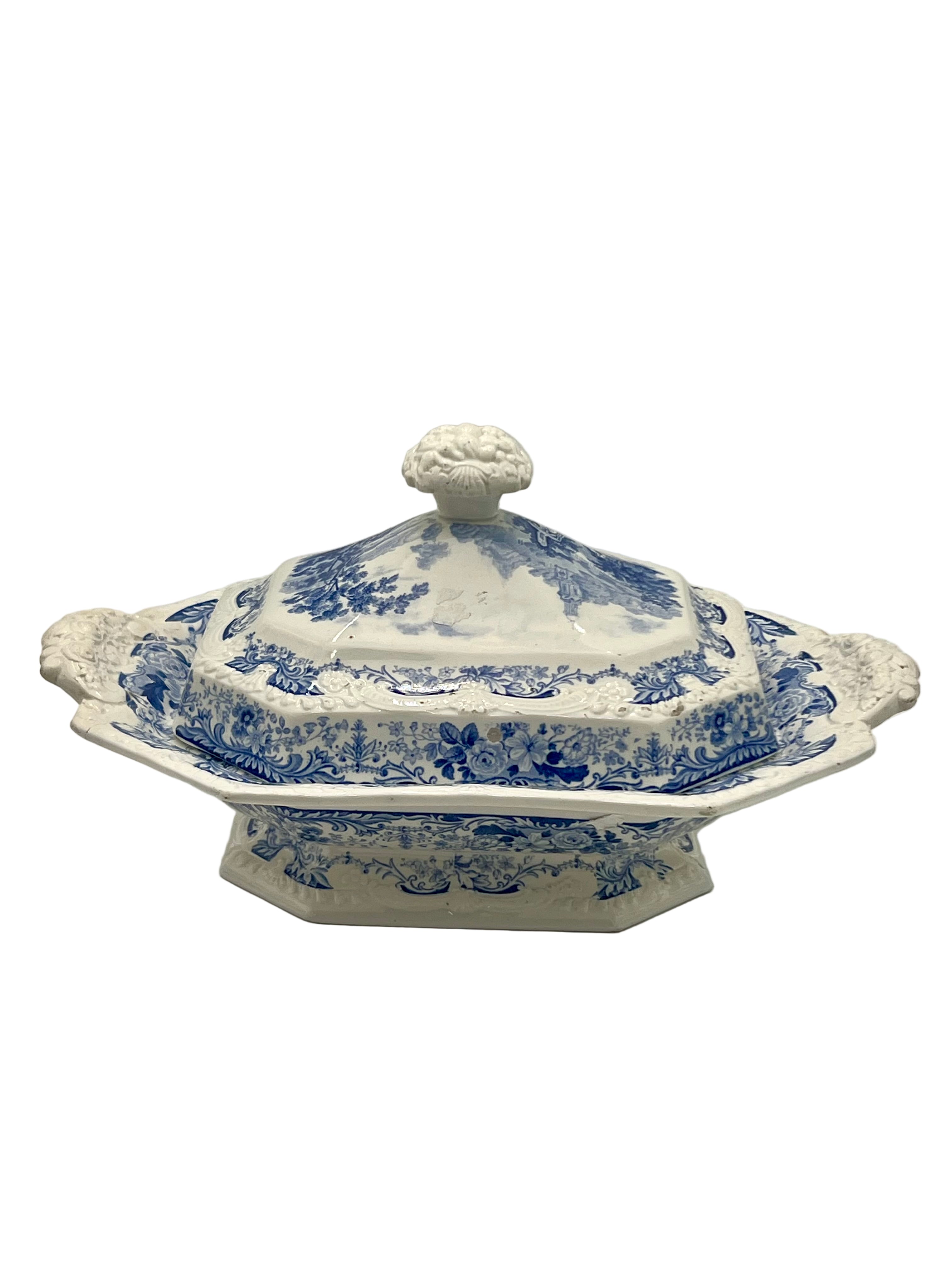 EARLY 19TH CENTURY J. & W. RIDGWAY INDIA TEMPLE STONE CHINA COVERED DISH WITH STAND c.1825–1835