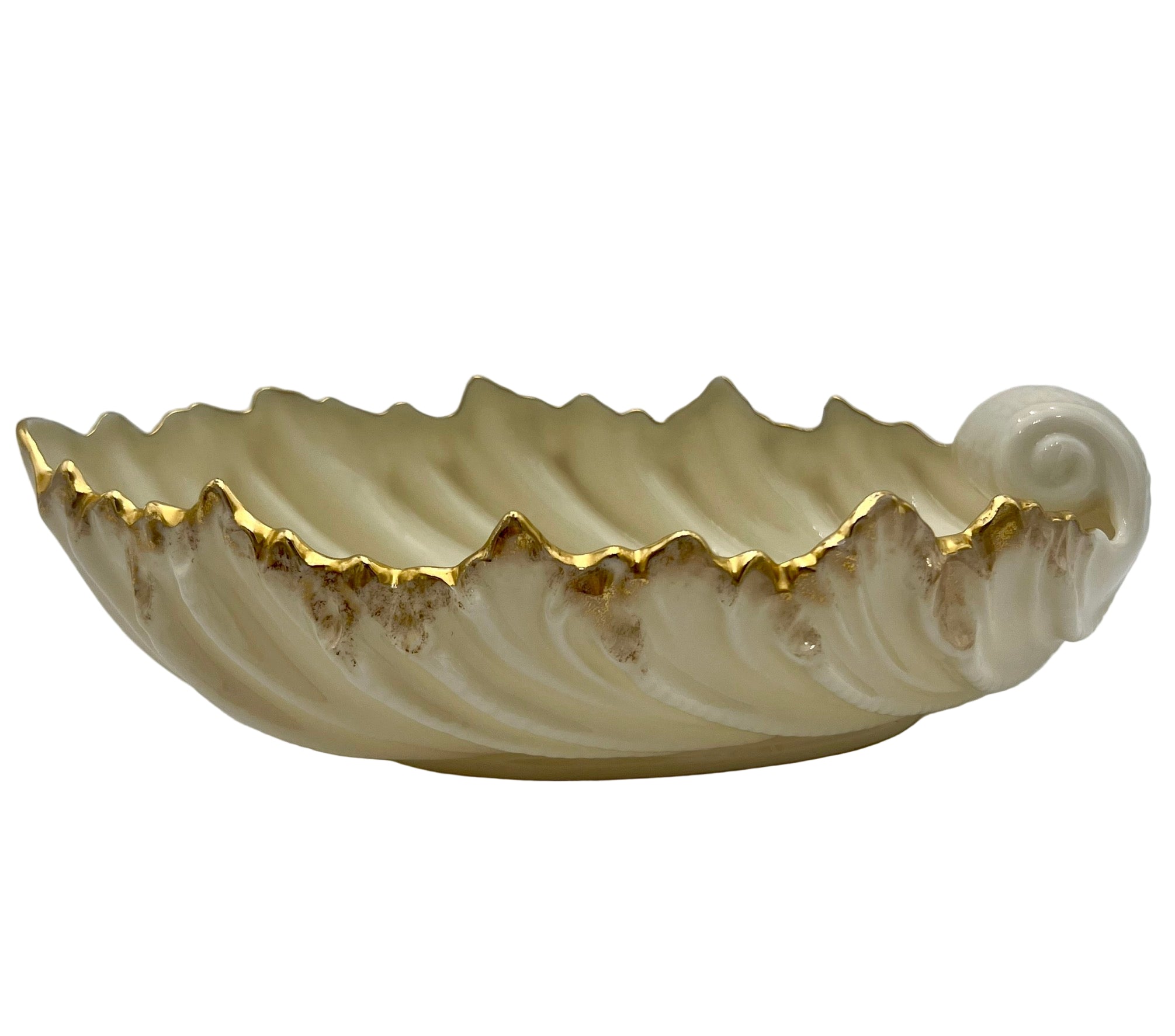 Vintage Lenox Porcelain Shell Dish with Gold Trim, Made in USA Nautilus Bowl, Hollywood Regency Ivory Catchall, 9 Inch