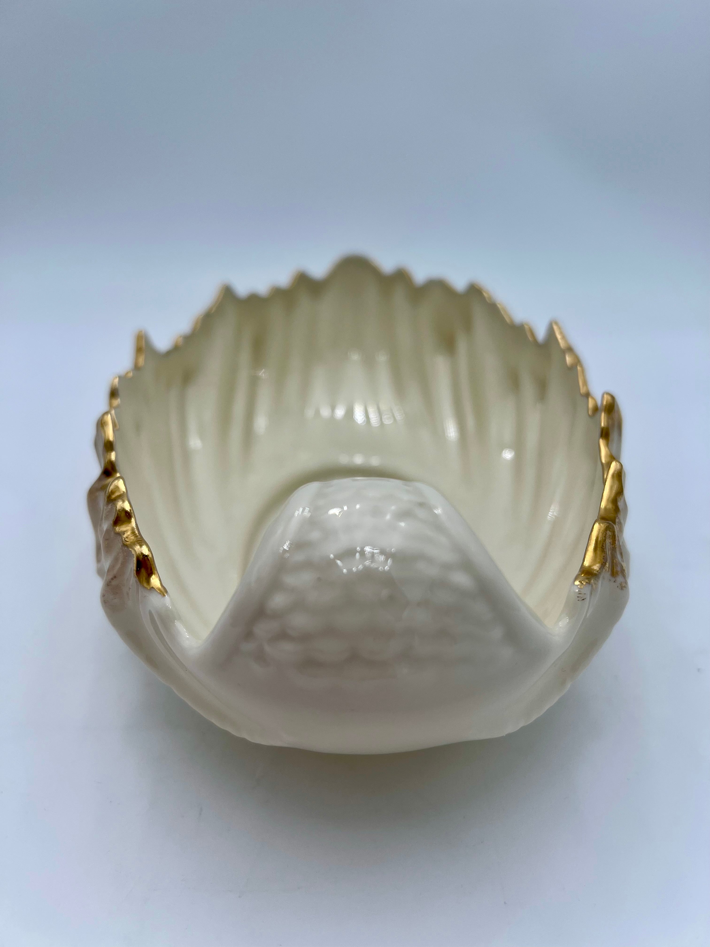 Vintage Lenox Porcelain Shell Dish with Gold Trim, Made in USA Nautilus Bowl, Hollywood Regency Ivory Catchall, 9 Inch