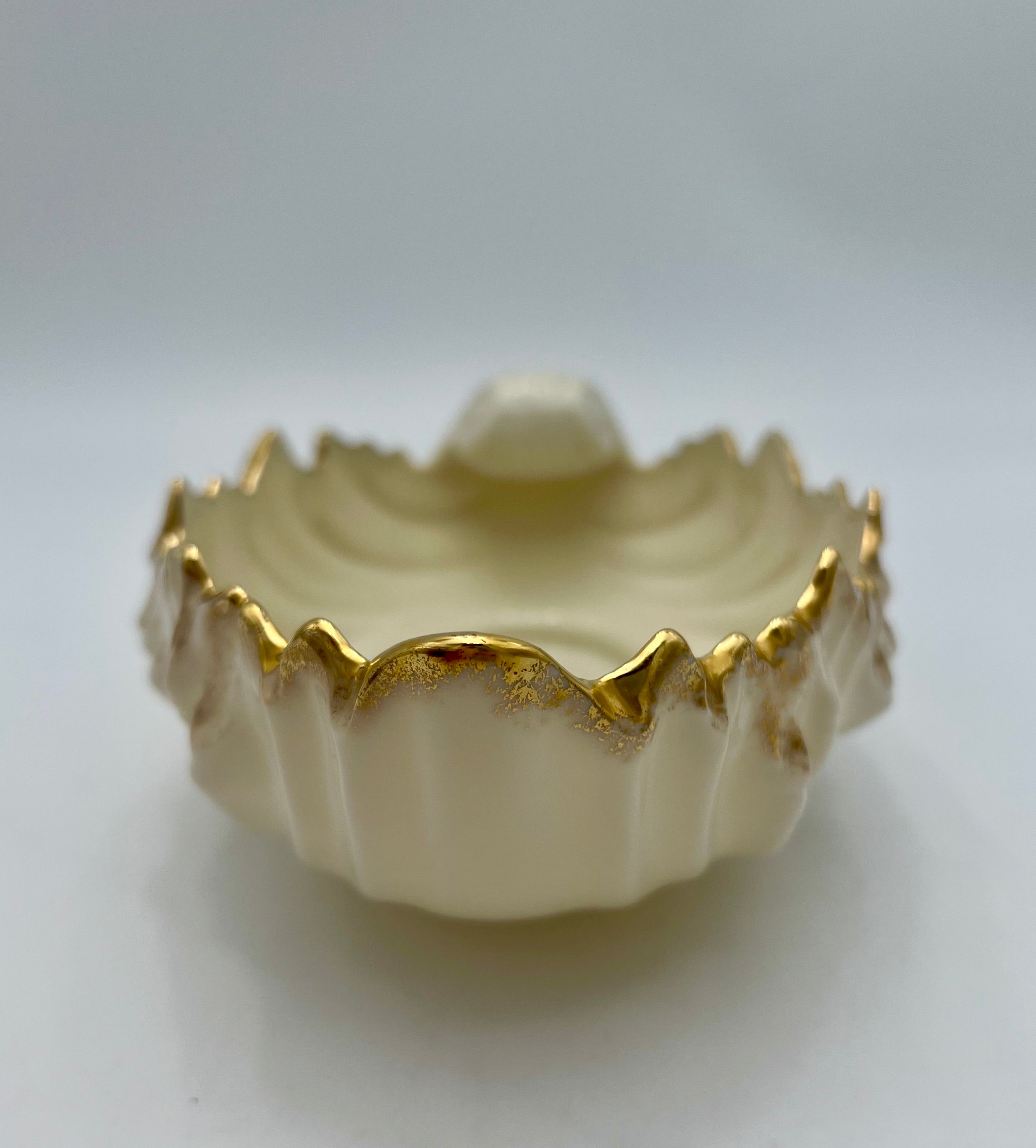 Vintage Lenox Porcelain Shell Dish with Gold Trim, Made in USA Nautilus Bowl, Hollywood Regency Ivory Catchall, 9 Inch