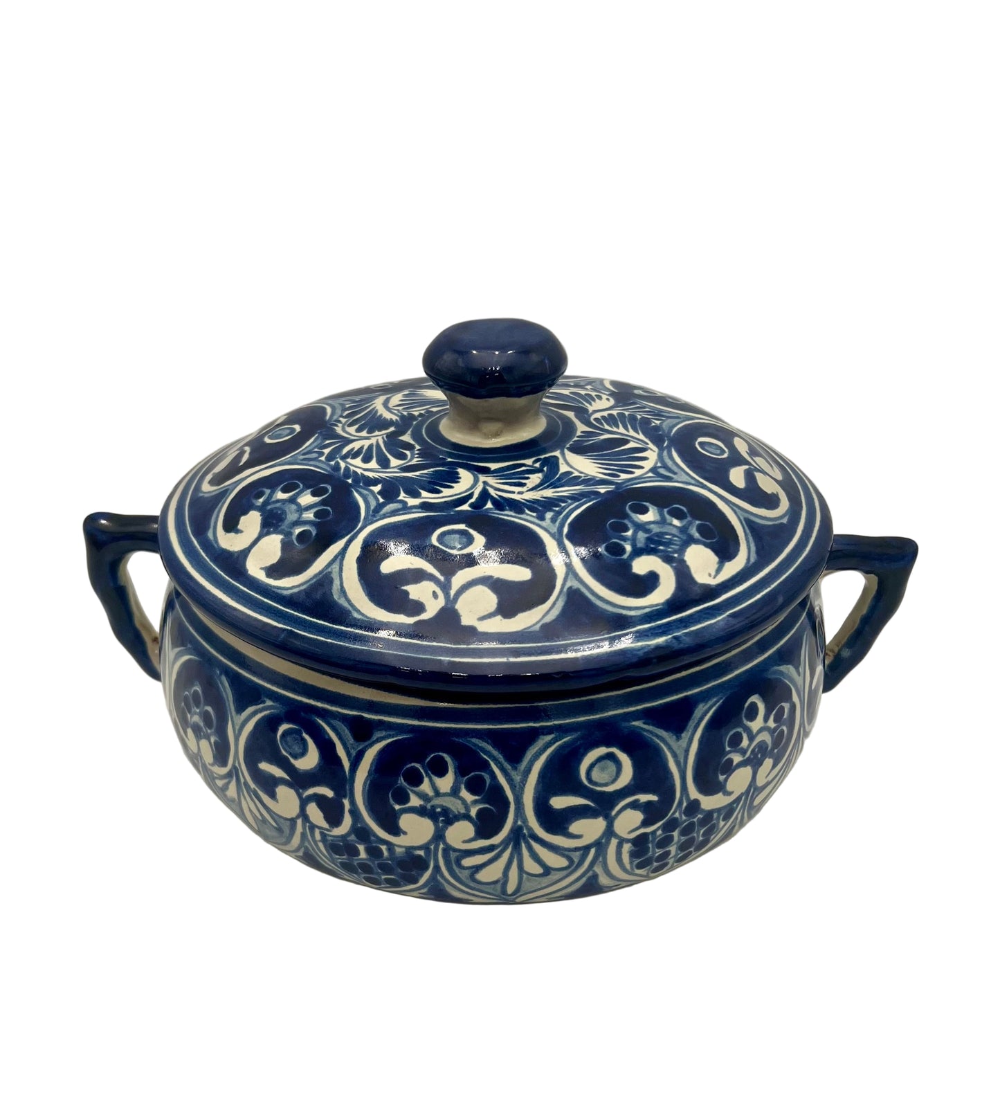 VINTAGE MEXICAN TALAVERA POTTERY BLUE AND WHITE GLAZED SERVING DISH