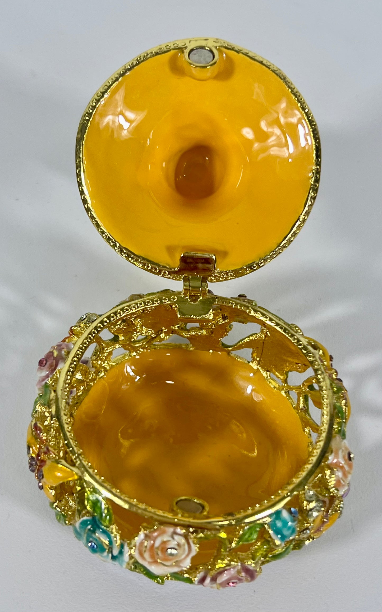VINTAGE FURUDIA PITCHER SHAPED TRINKET/JEWELRY BOX WITH LADYBUG, BUTTERFLY, FLOWER CUT OUT AND CRYSTAL DETAILS
