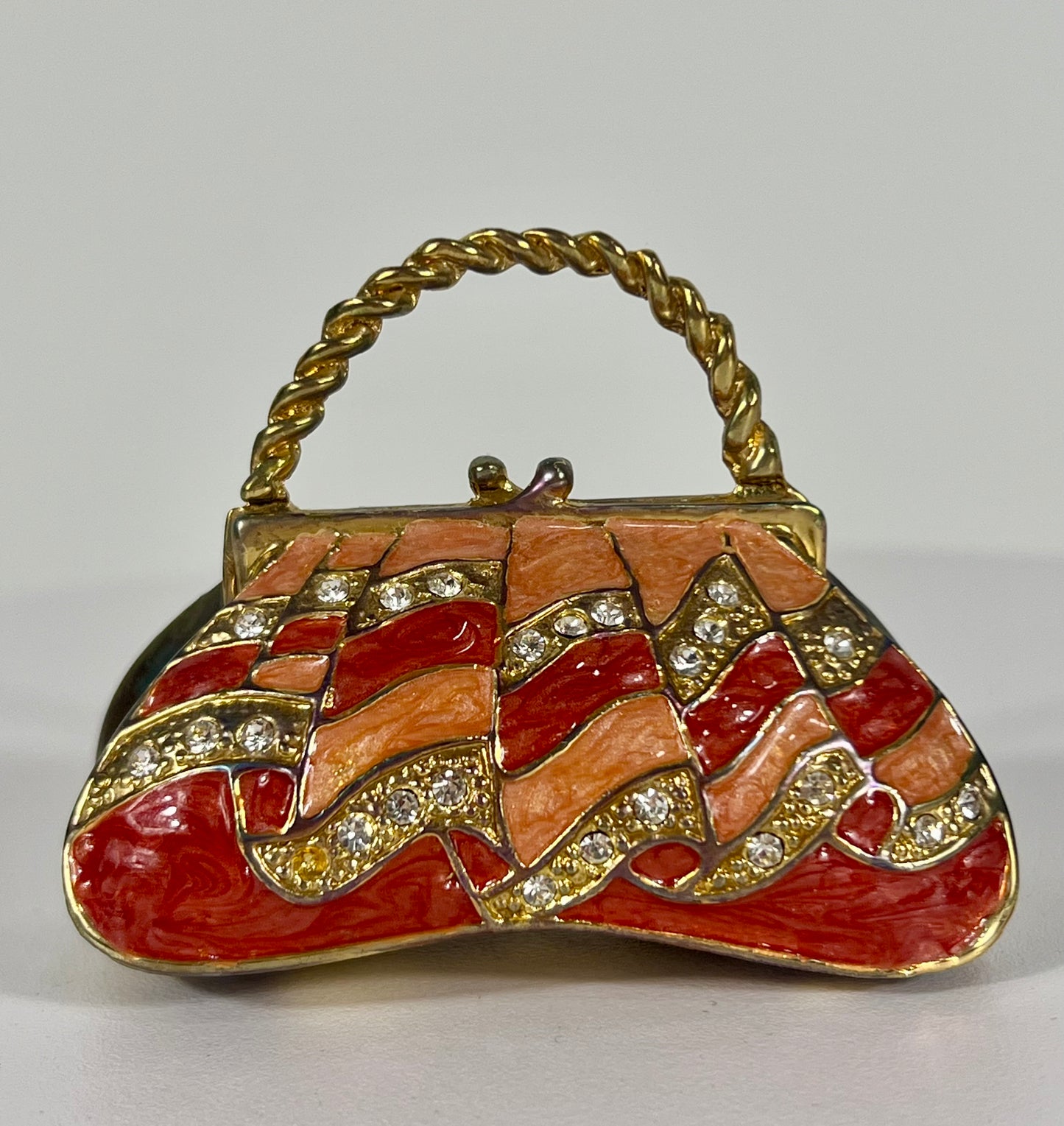 VINTAGE PINK AND GOLD TRINKET/JEWELRY BOX WITH CRYSTAL DETAILS