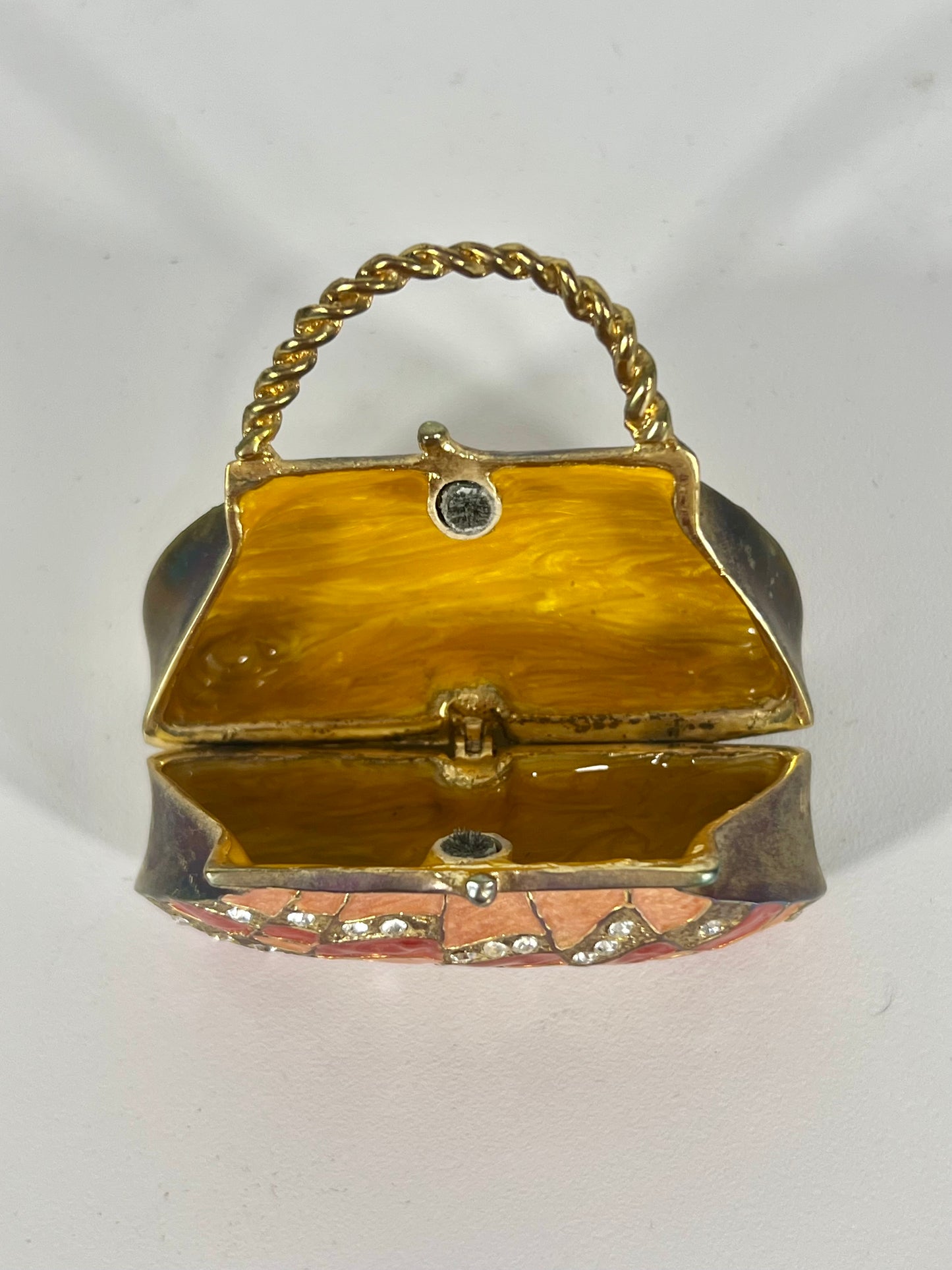 VINTAGE PINK AND GOLD TRINKET/JEWELRY BOX WITH CRYSTAL DETAILS