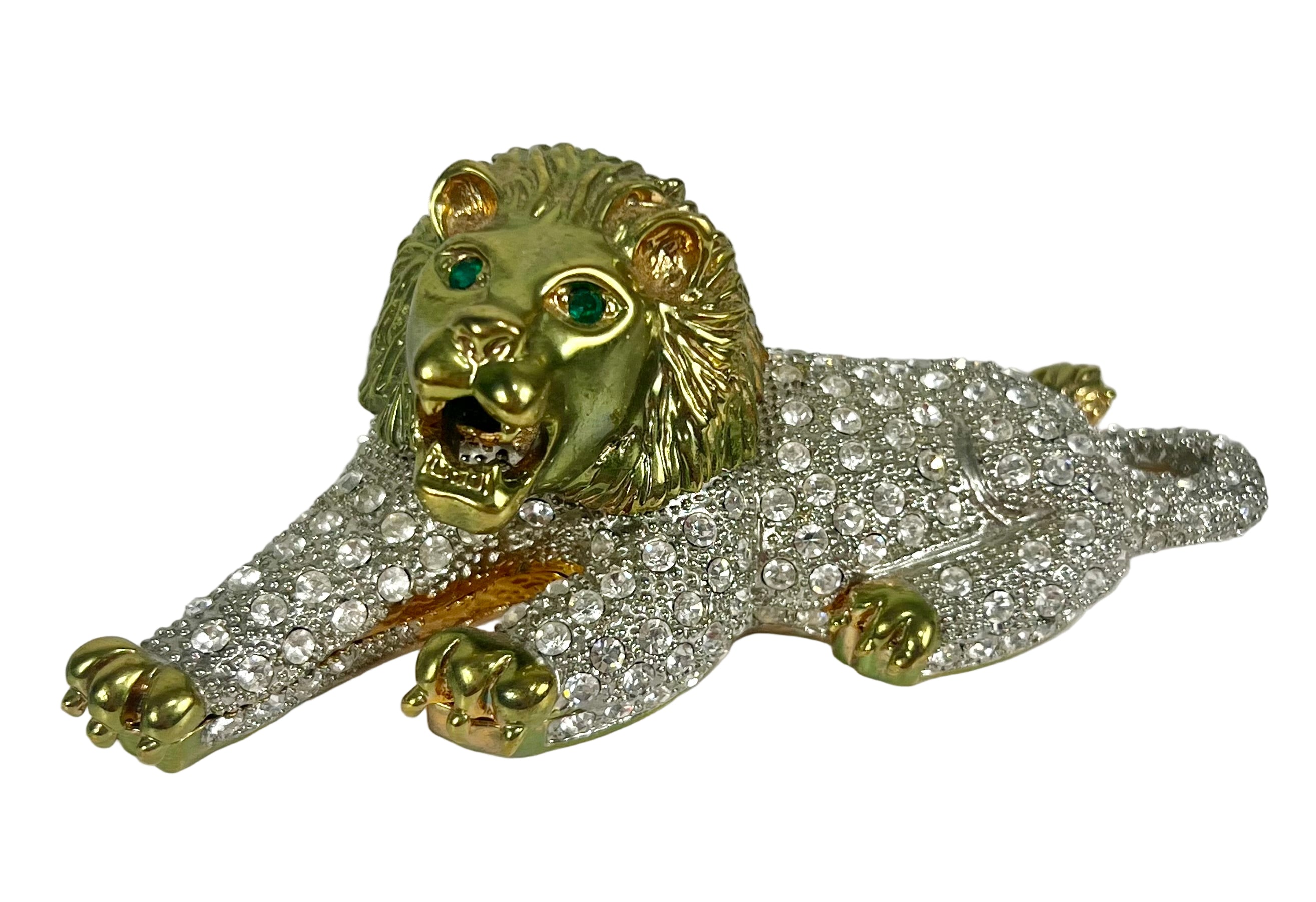VINTAGE WHITE CRYSTAL AND GOLD LION SHAPED TRINKET/JEWELRY BOX