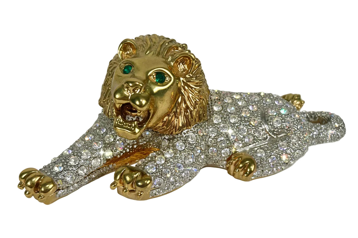 Vintage Pavé Crystal Lion Hinged Treasure Box Circa 1980s–1990s | Unmarked