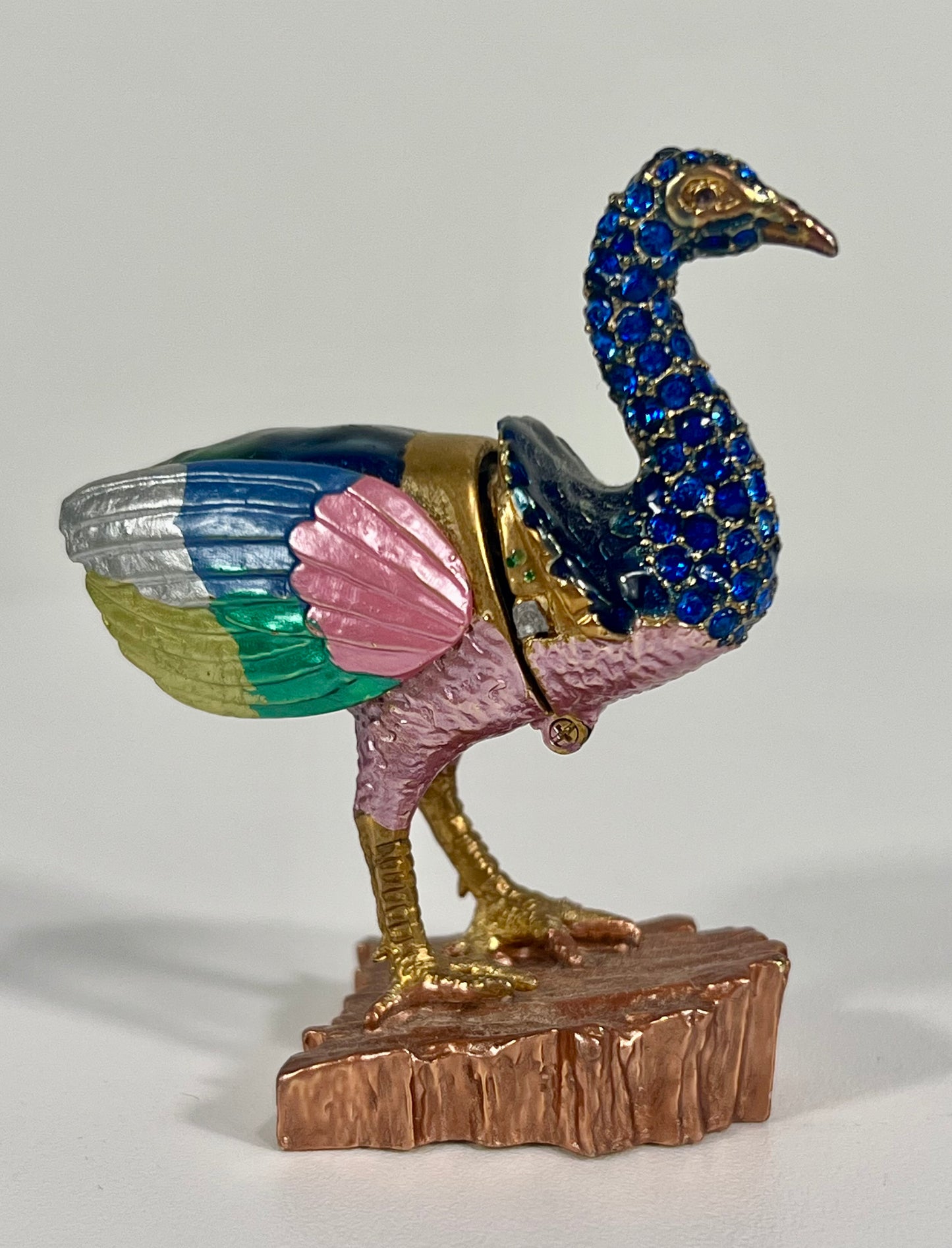 VINTAGE BLUE SWAROVSKI CRYSTALS, ROSE GOLD, PINK, GOLD, GREEN, SILVER OSTRICH TRINKET/JEWELRY BOX