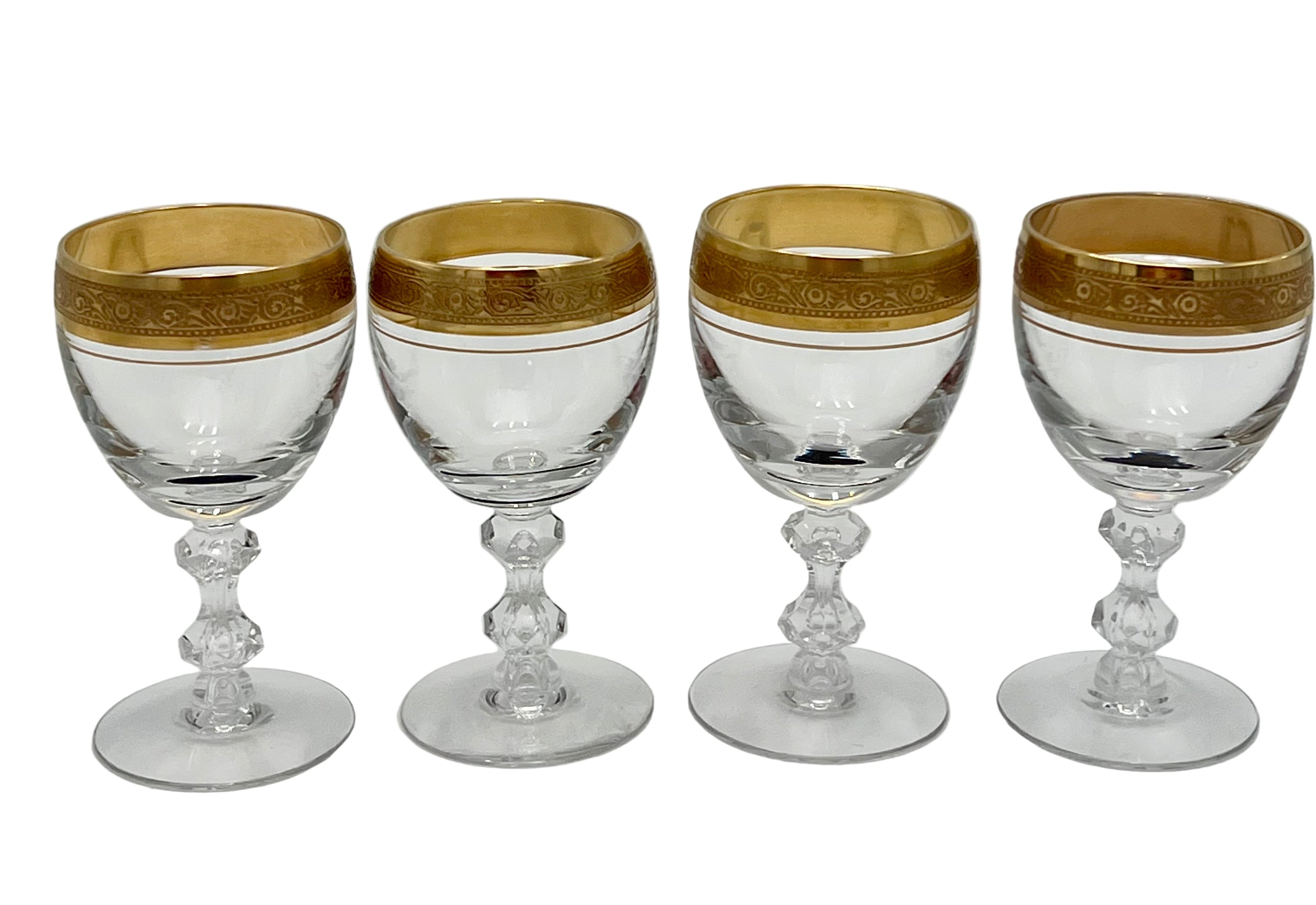 VINTAGE TIFFIN FRANCISCAN GOLD ENCRUSTED GARLAND CRYSTAL GOBLETS – SET OF 4