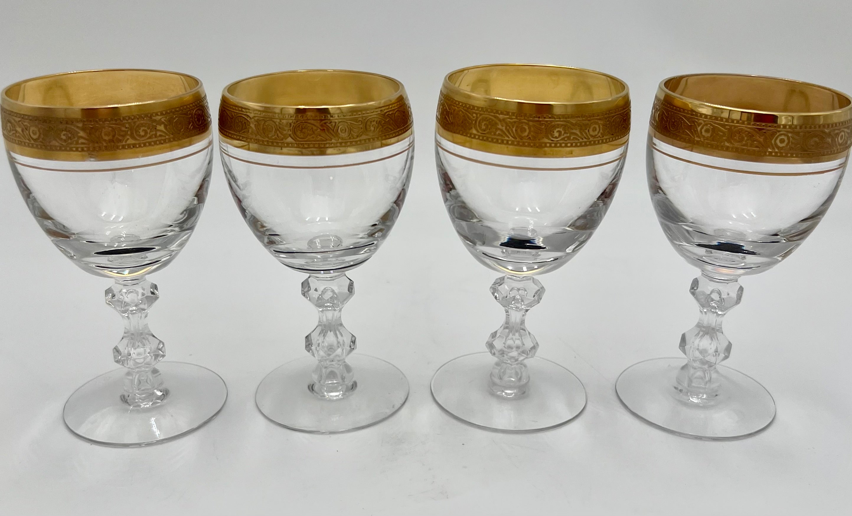 VINTAGE TIFFIN FRANCISCAN GOLD ENCRUSTED GARLAND CRYSTAL GOBLETS – SET OF 4