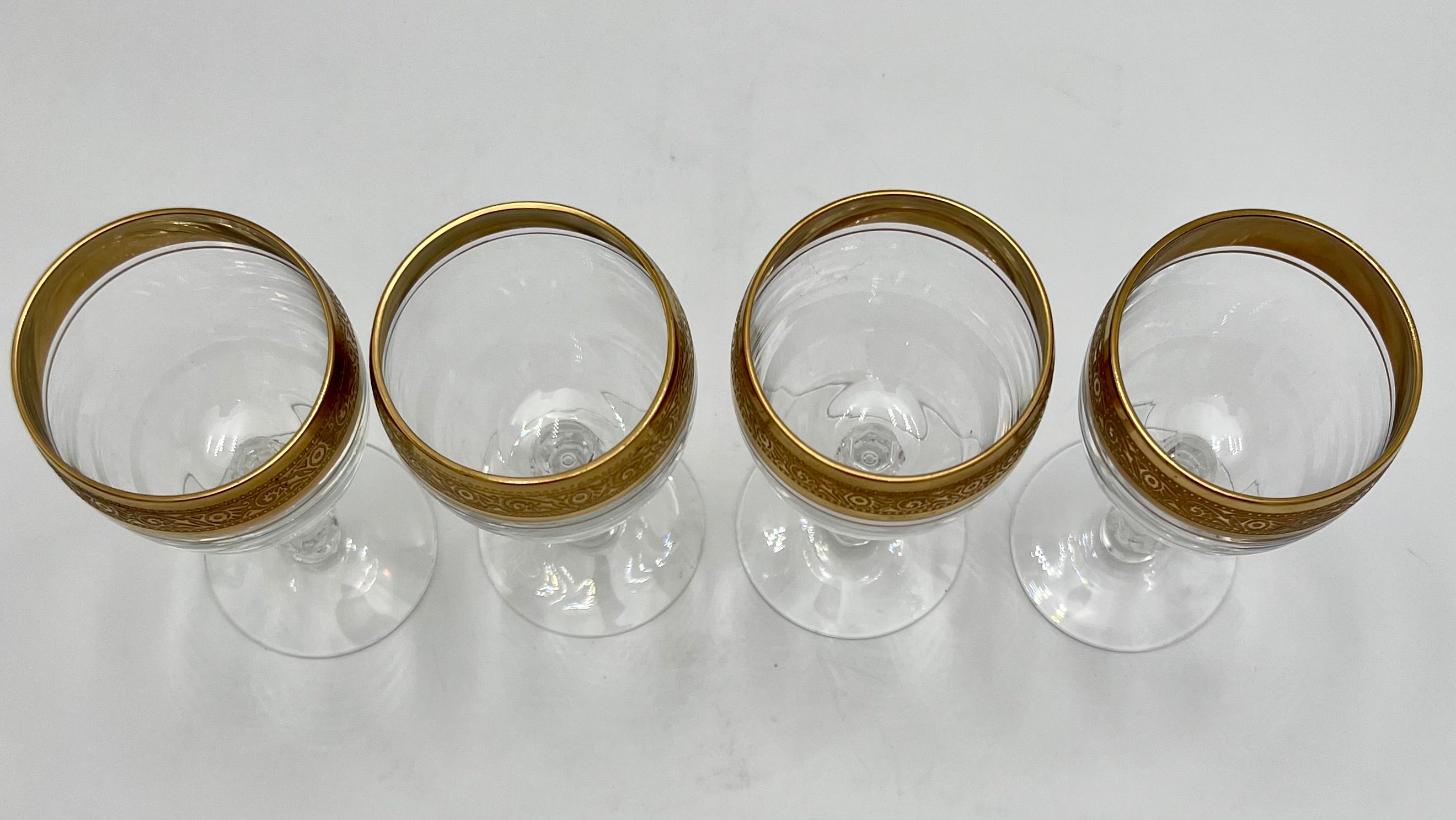 VINTAGE TIFFIN FRANCISCAN GOLD ENCRUSTED GARLAND CRYSTAL GOBLETS – SET OF 4