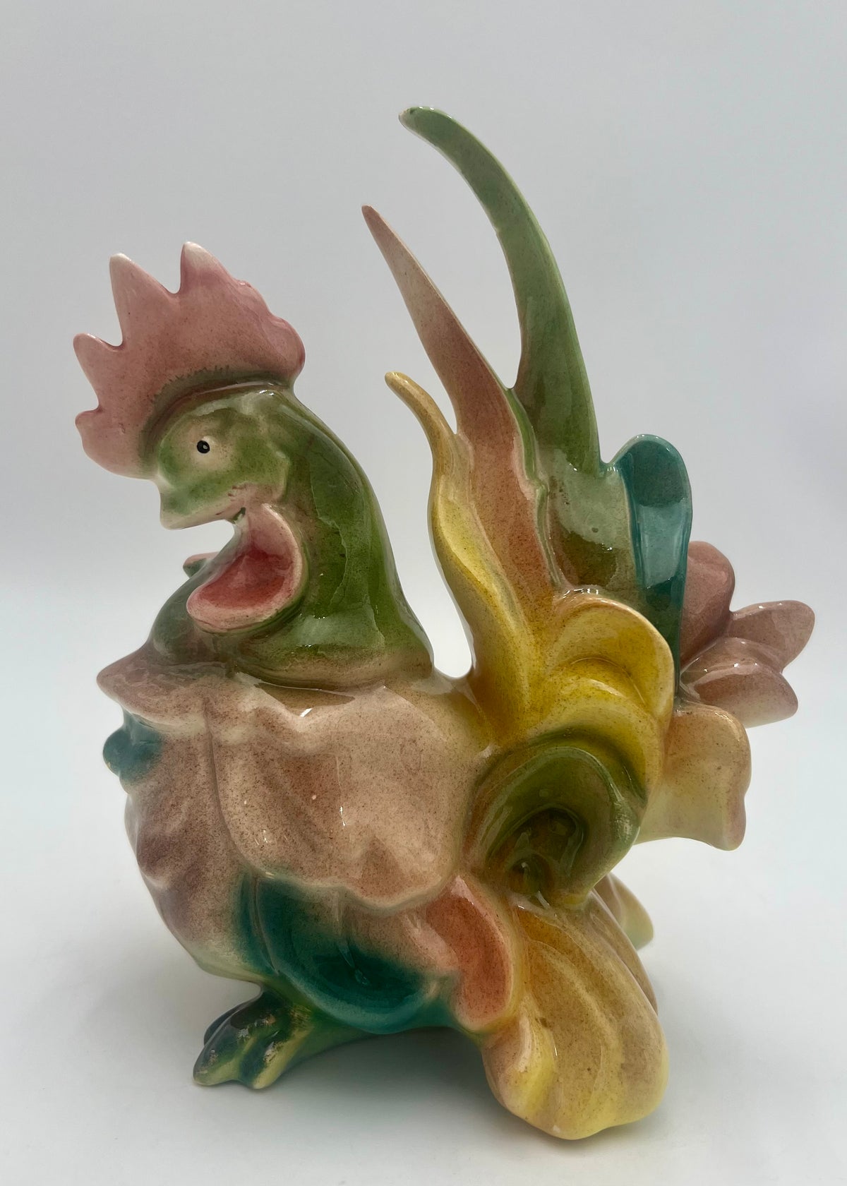 VINTAGE CERAMIC ELEPHANT FIGURINE DATED 1981 | TRUNK UP GOOD LUCK DECOR | PASTEL GLAZED ELEPHANT SCULPTURE | ECLECTIC SHELF ACCENT