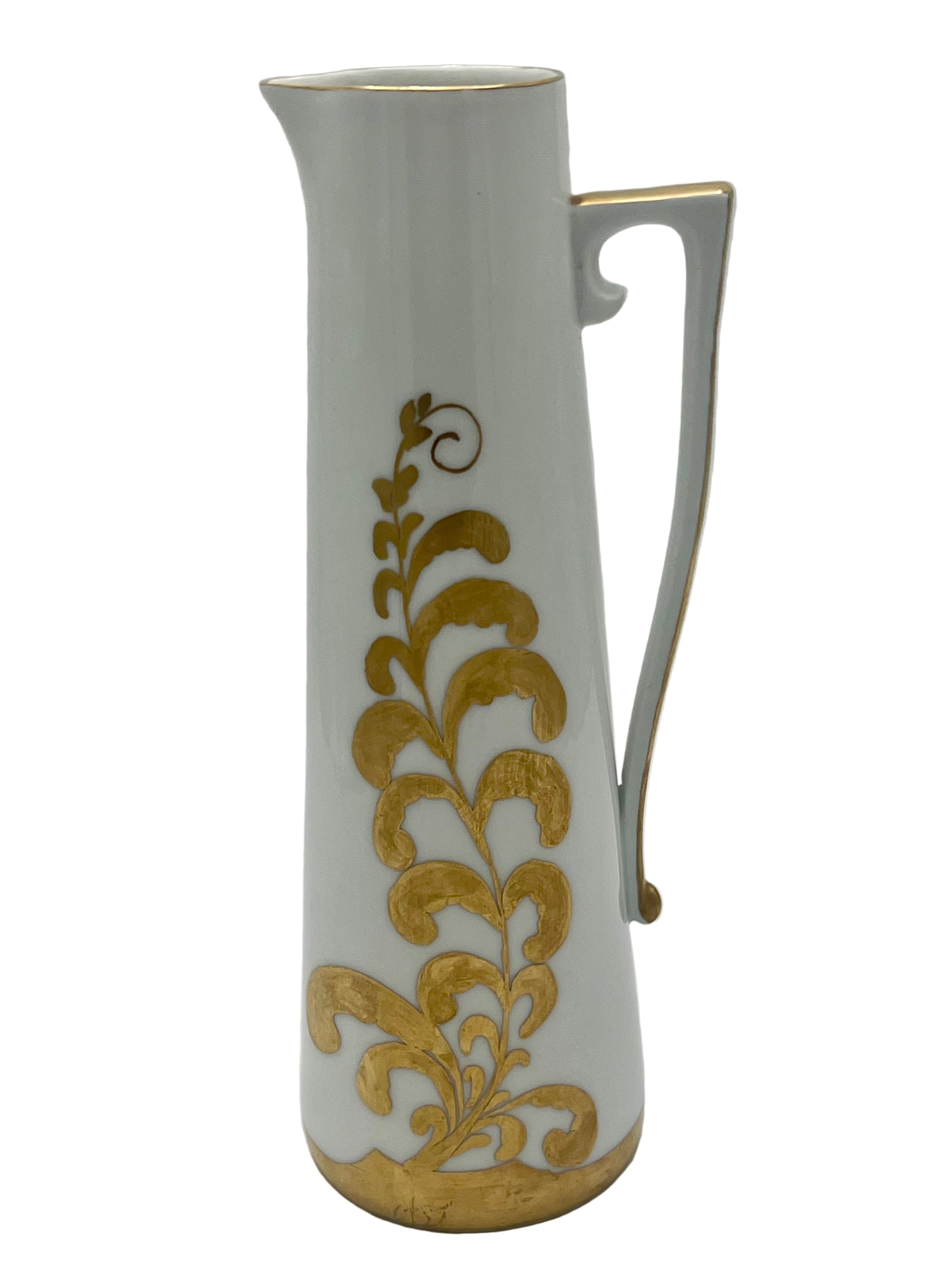 ANTIQUE UNO FAVORITE BAVARIA PORCELAIN PITCHER – HAND-PAINTED GOLD GILT, CIRCA 1910s-1930s