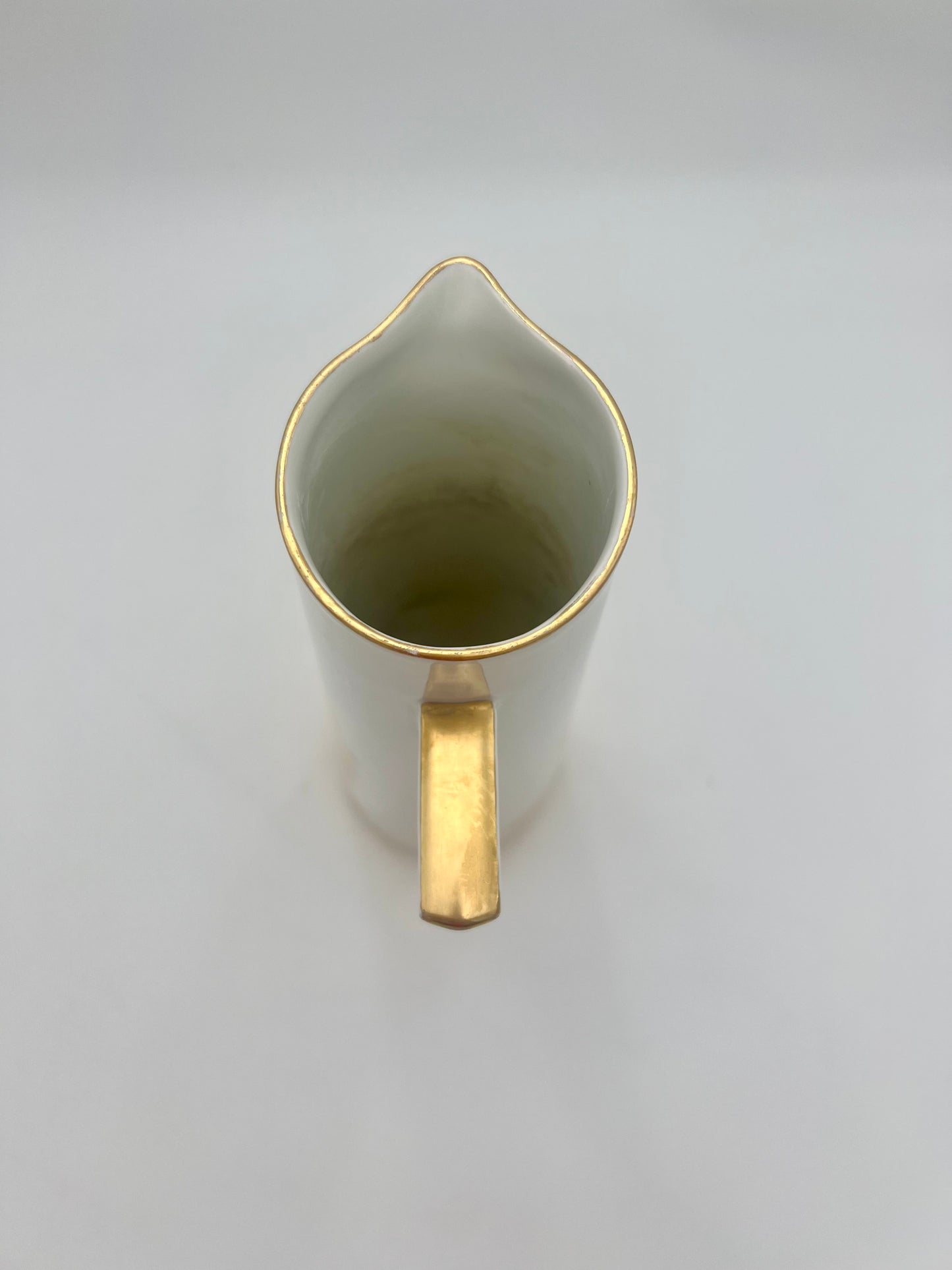 VINTAGE GERMAN WHITE AND GOLD PORCELAIN HAND PAINTED PITCHER/VASE