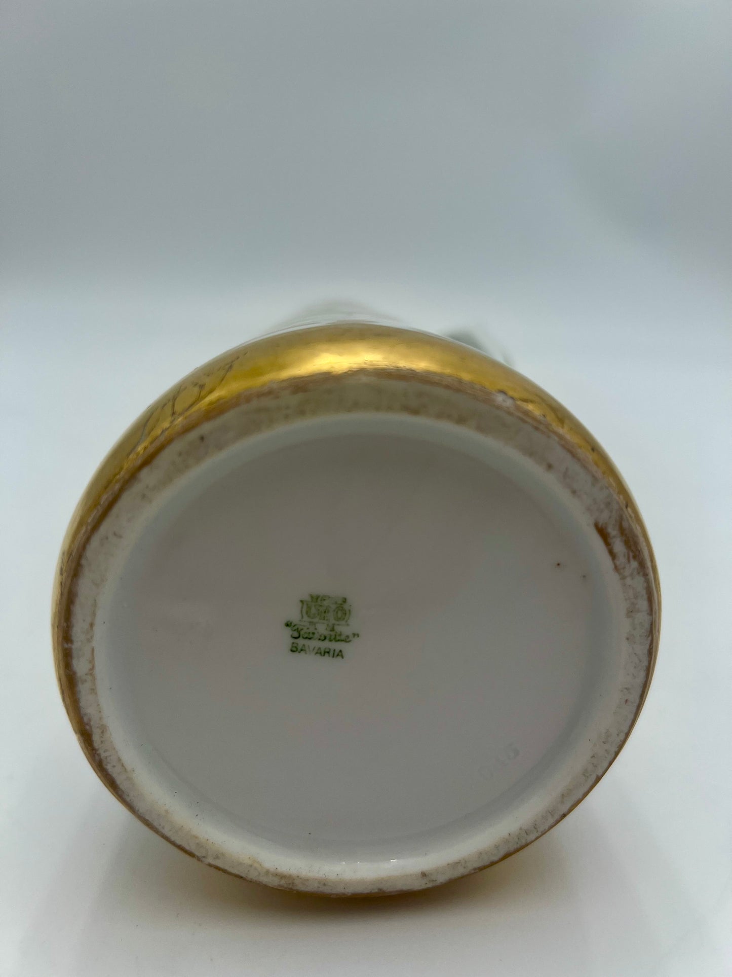 VINTAGE GERMAN WHITE AND GOLD PORCELAIN HAND PAINTED PITCHER/VASE