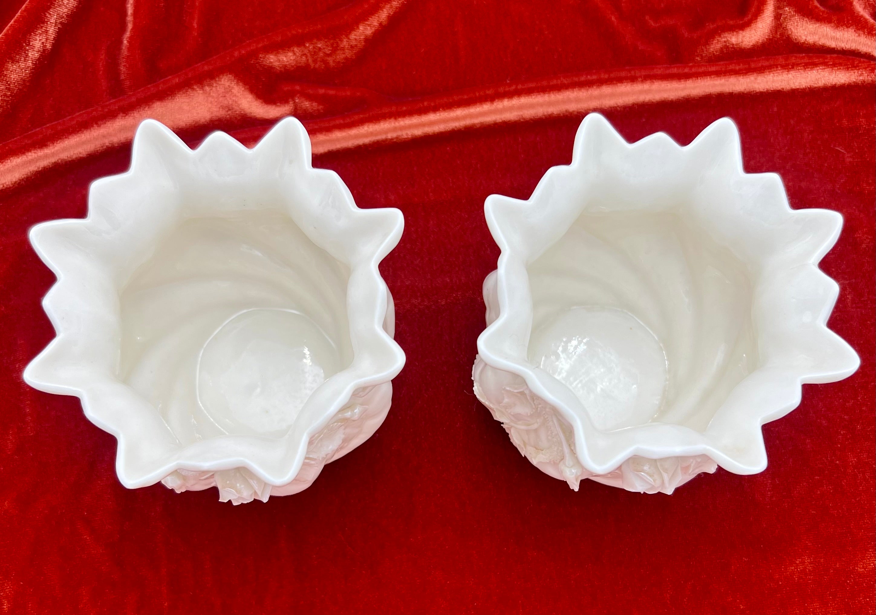 PAIR OF BELLEEK IRELAND PORCELAIN SHELL ROSE PLANTERS – 3RD BLACK MARK 1926–1946 – VINTAGE IRISH PARIAN PORCELAIN – MINT CONDITION
