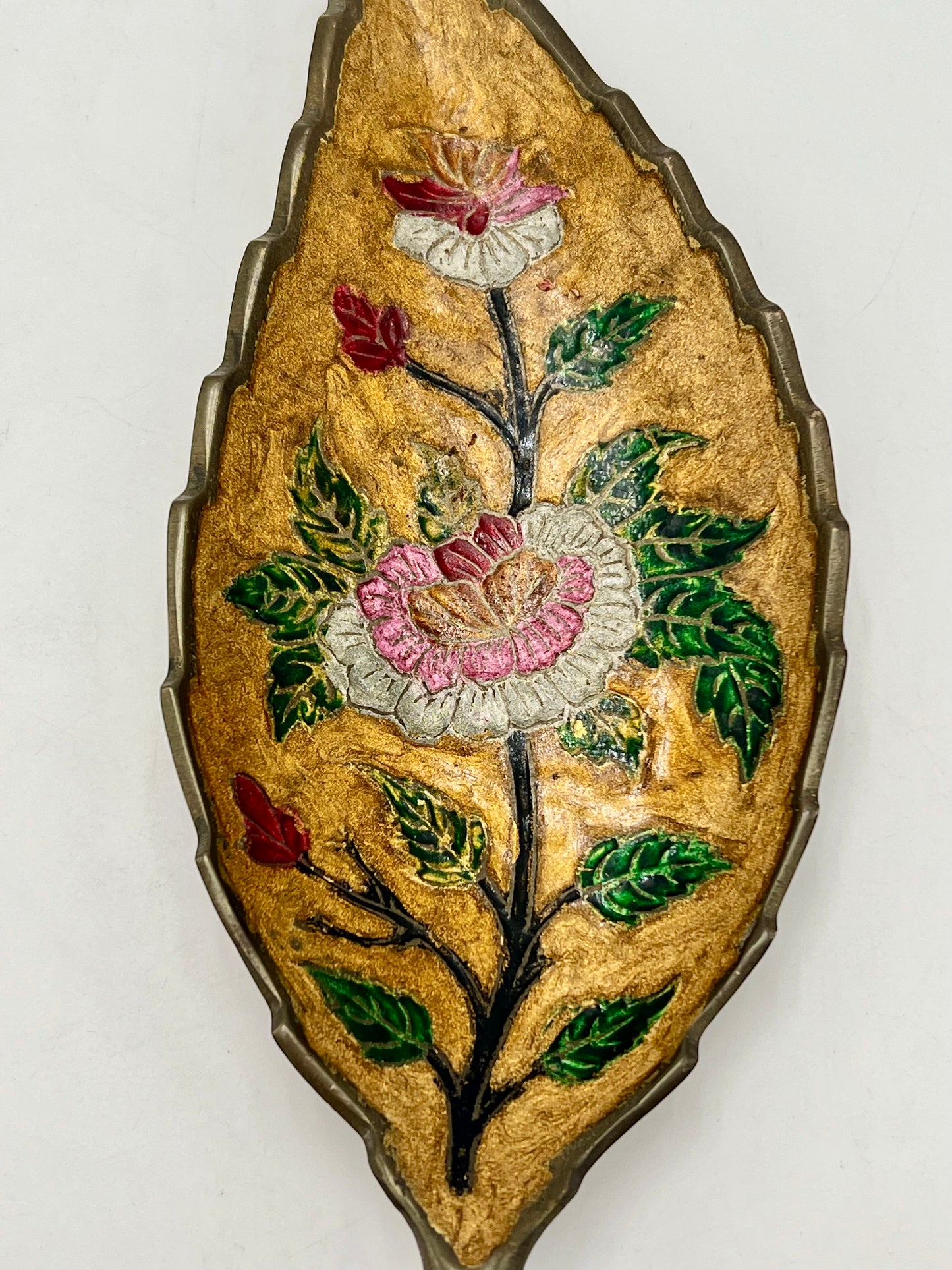 VINTAGE BRASS LEAF AND FLORAL TRINKET DISH, 1960s