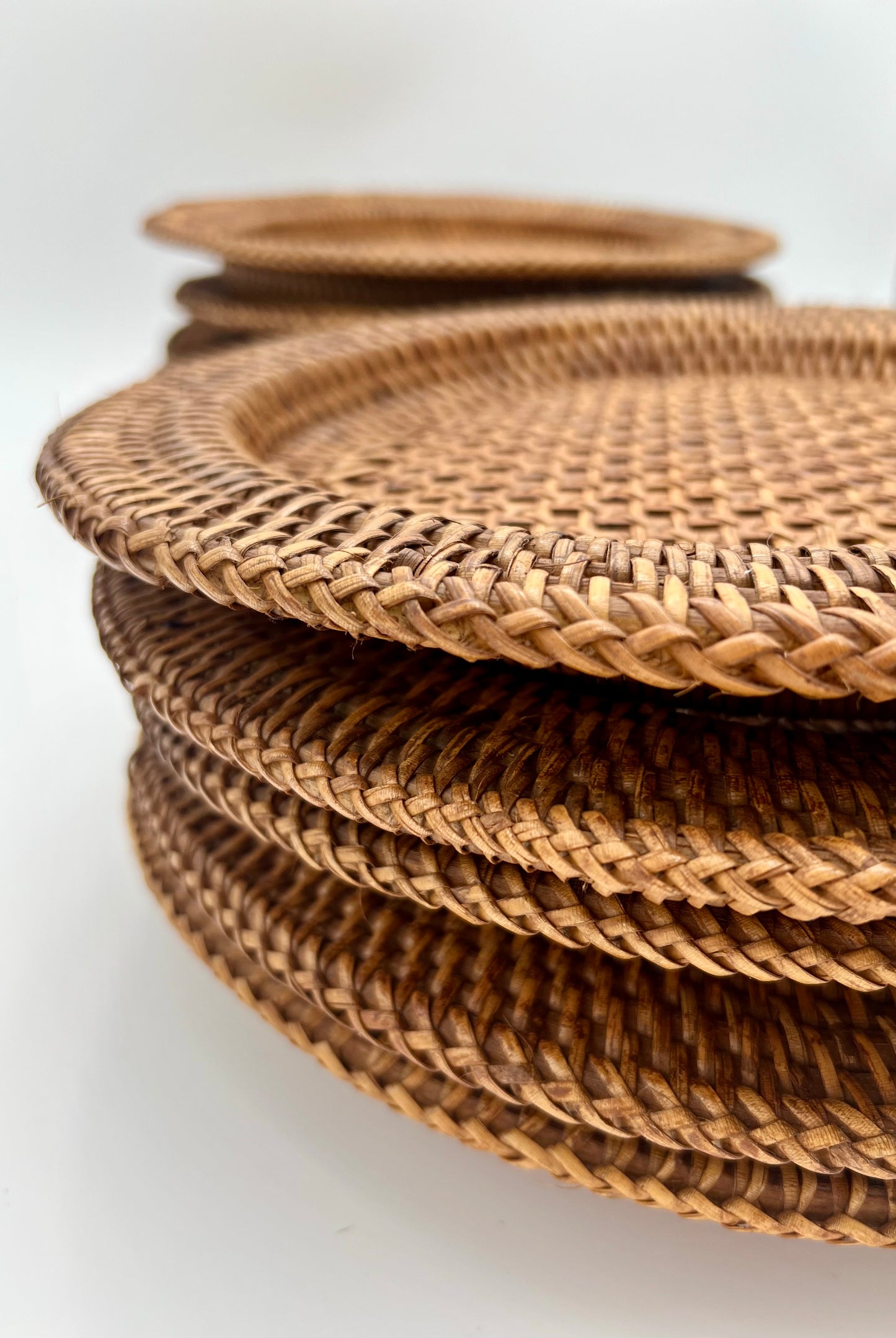 SET OF 10 BOHO RATTAN WICKER VINTAGE CHARGERS