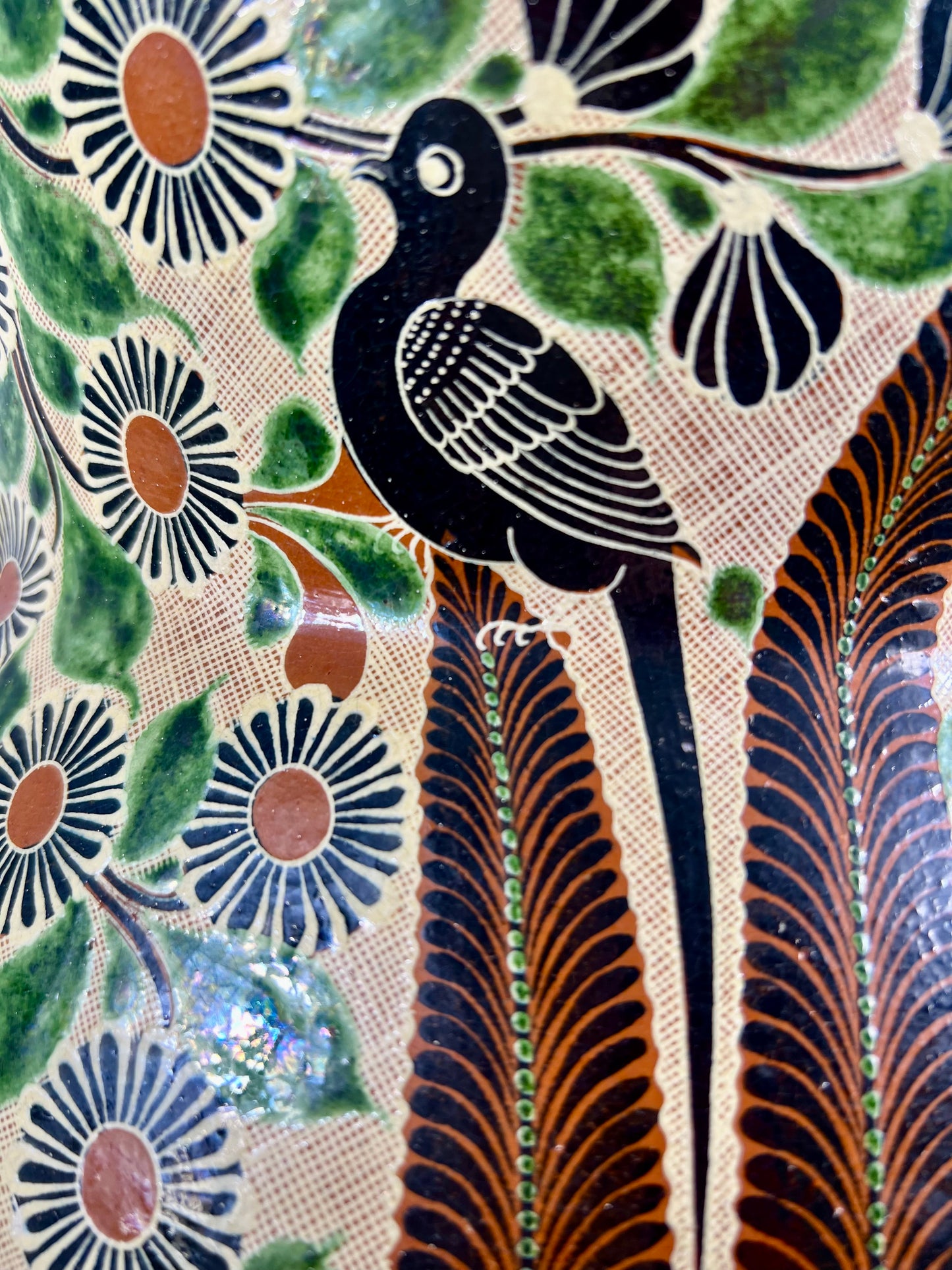 "Petatillo" Birds, Gazelles, & Floral Design Urn Signed by Renowned Master Potter, Geronimo Ramos