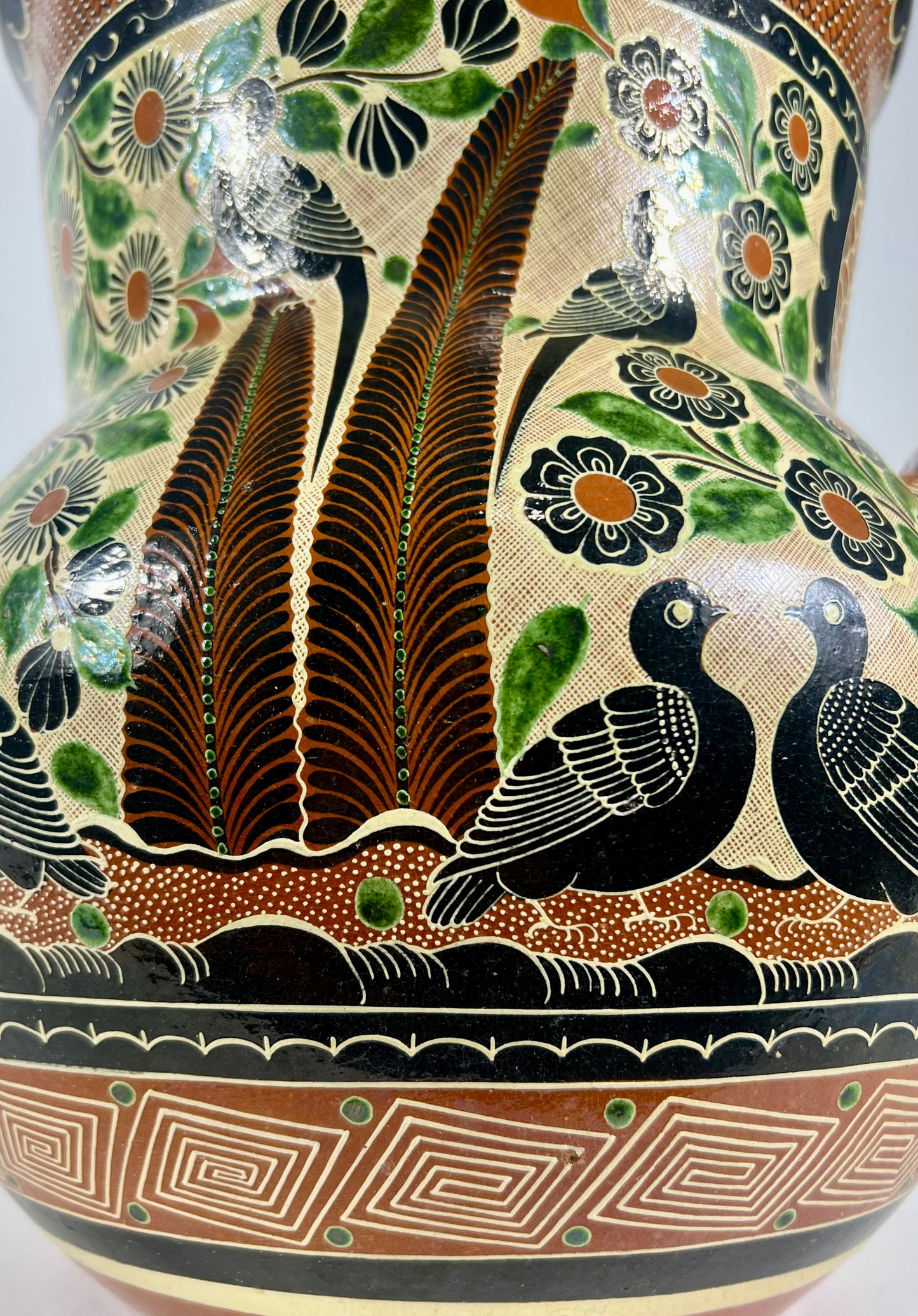 "Petatillo" Birds, Gazelles, & Floral Design Urn Signed by Renowned Master Potter, Geronimo Ramos