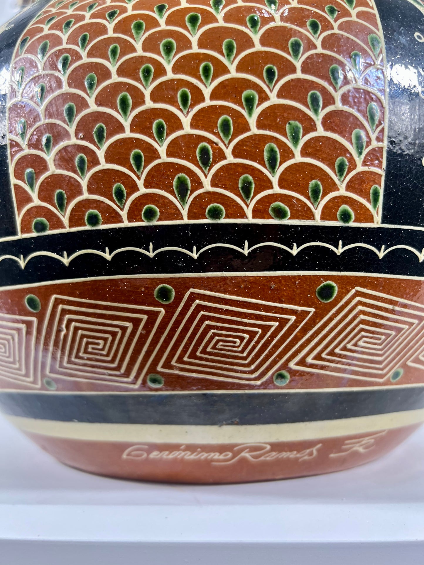 "Petatillo" Birds, Gazelles, & Floral Design Urn Signed by Renowned Master Potter, Geronimo Ramos