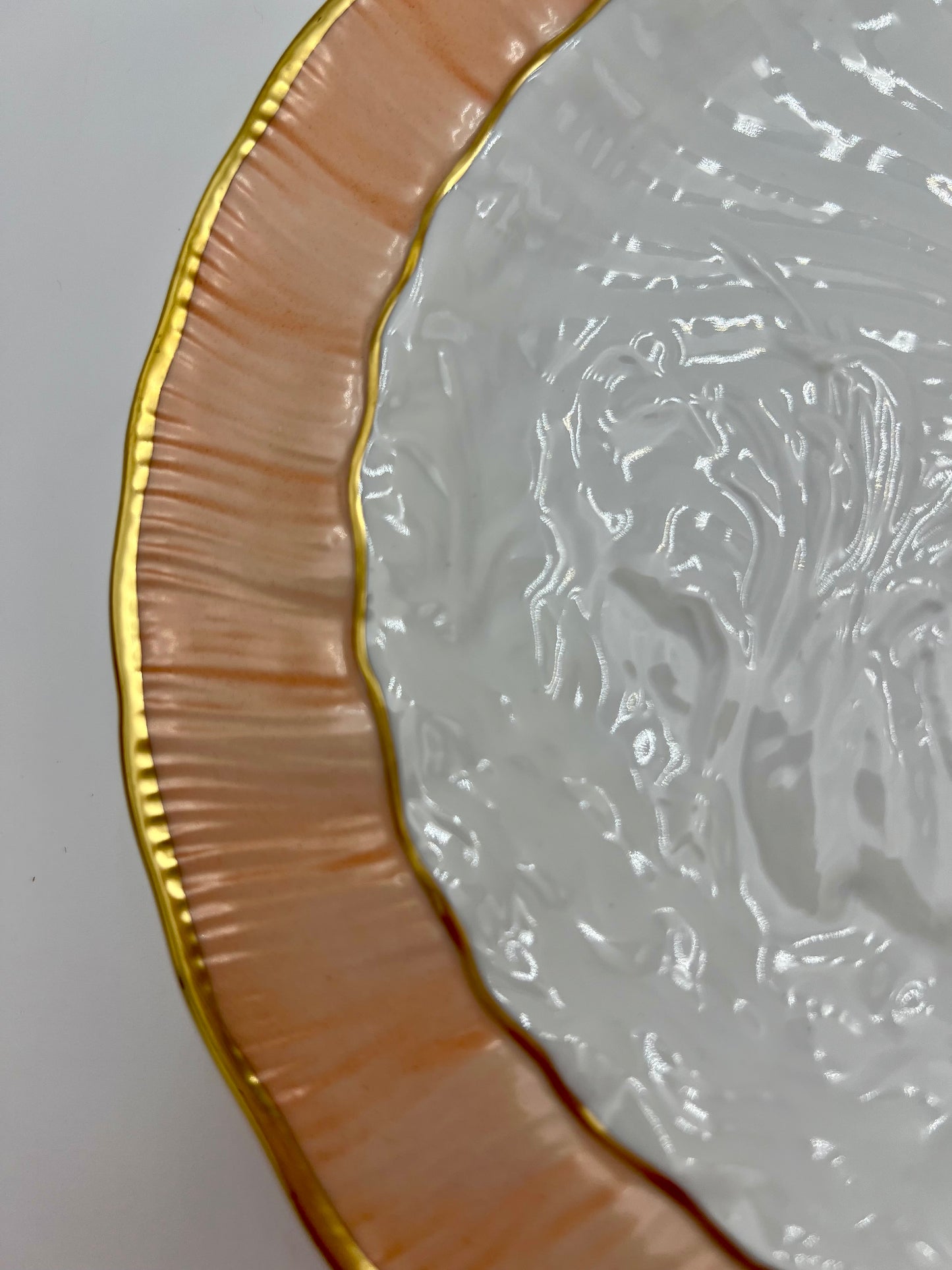 MOTTAHEDEH VISTA ALEGRE SWAN RELIEF PLATE WITH BLUSH PINK RIM AND GOLD TRIM