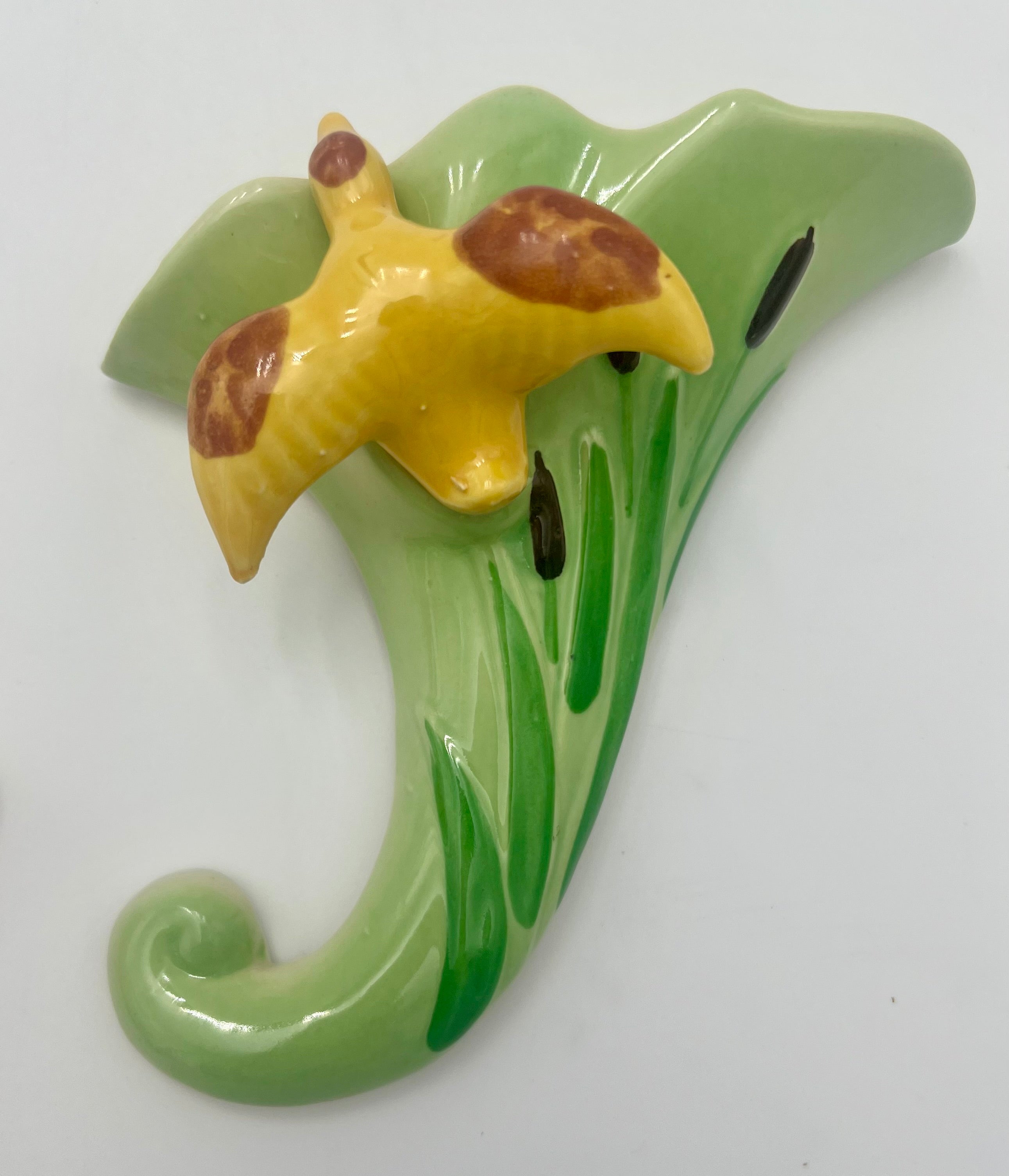 PAIR of Vintage Onondaga Pottery Wall Pockets – Pink & Green Calla Lily with Birds – Mid Century Ceramic Wall Decor