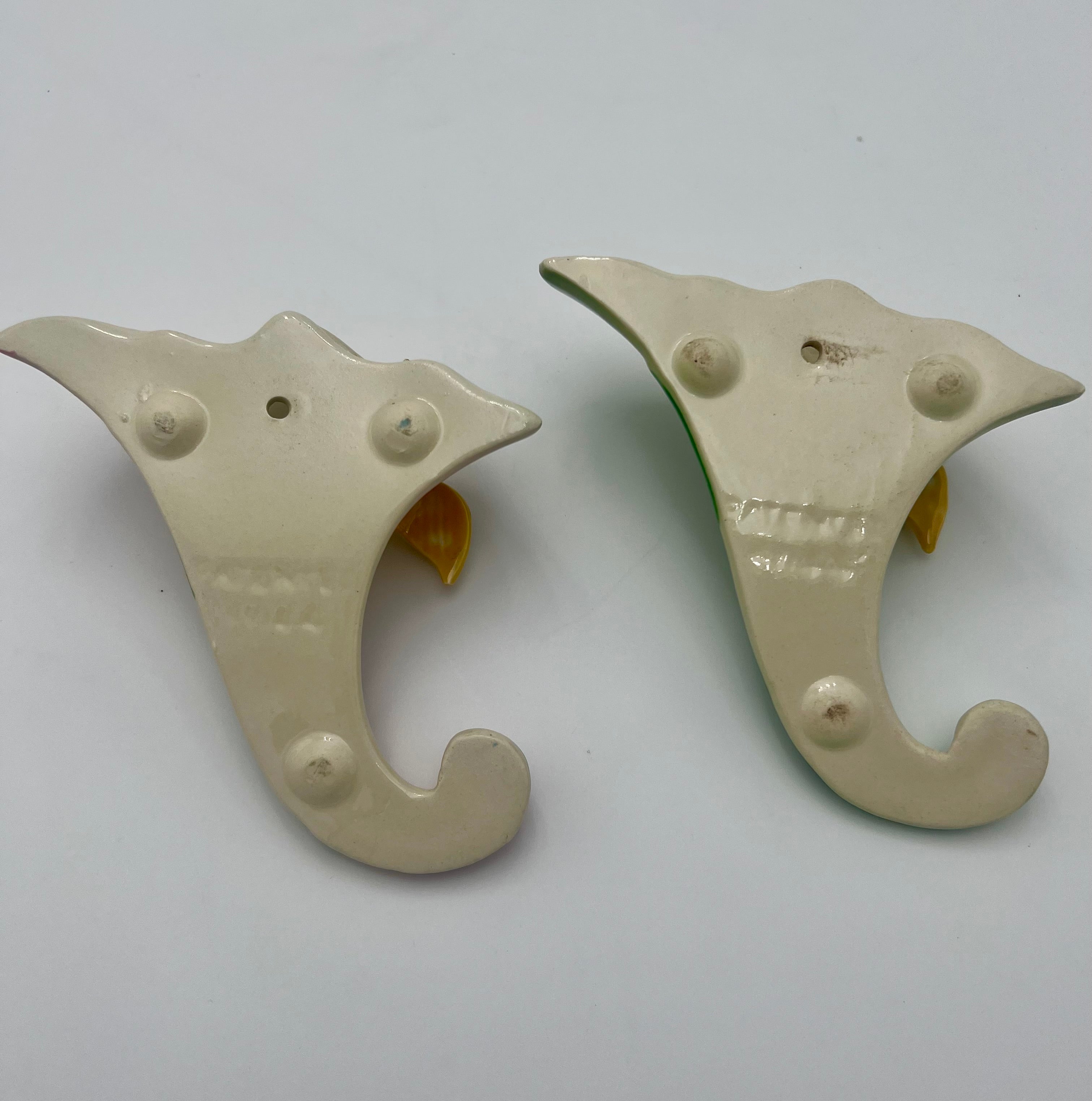 PAIR of Vintage Onondaga Pottery Wall Pockets – Pink & Green Calla Lily with Birds – Mid Century Ceramic Wall Decor