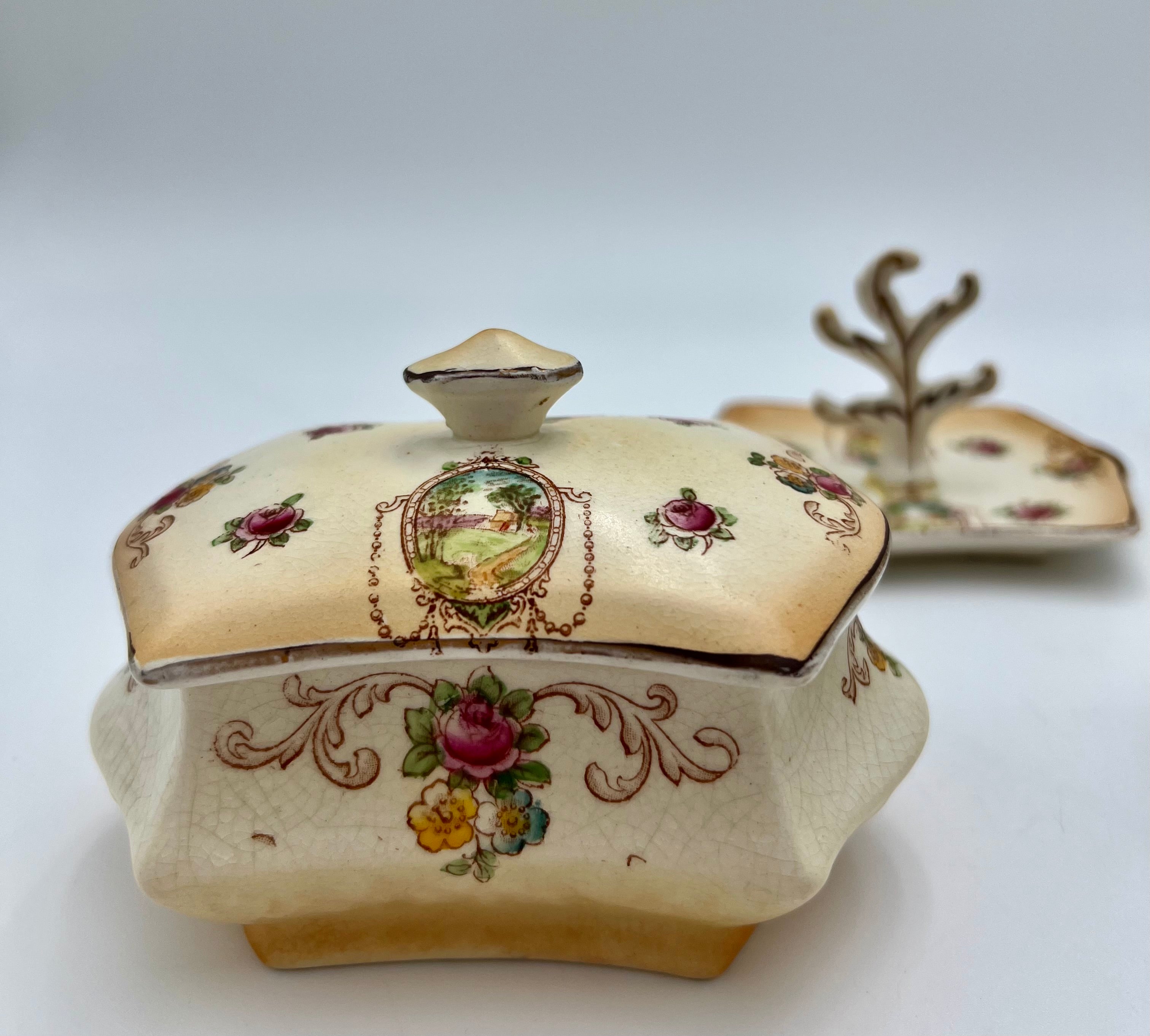 ANTIQUE CRANFORD WARE VANITY SET — FORD & SONS ENGLISH EARTHENWARE, C.1910s