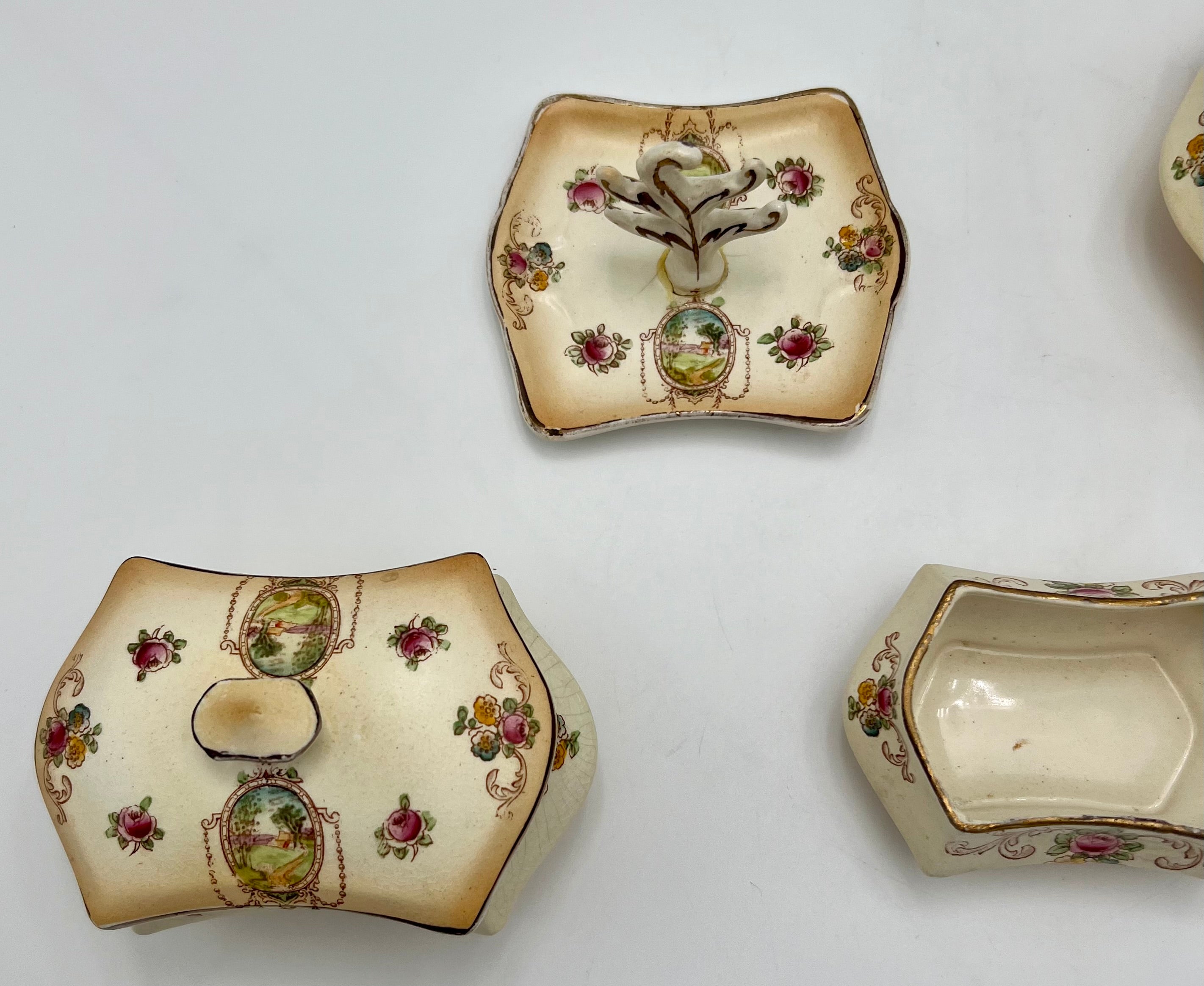 ANTIQUE CRANFORD WARE VANITY SET — FORD & SONS ENGLISH EARTHENWARE, C.1910s