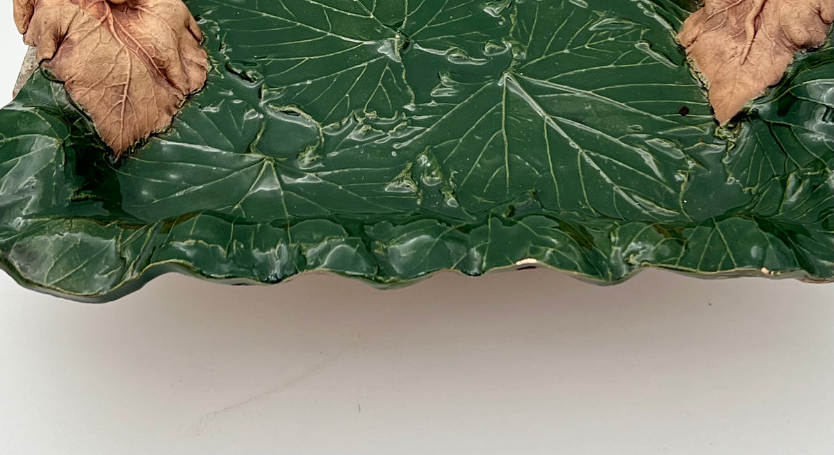 VINTAGE CHARLESTOWNE PORCELAIN AND CERAMIC KELLY GREEN AND BLUSH SERVING PLATTER
