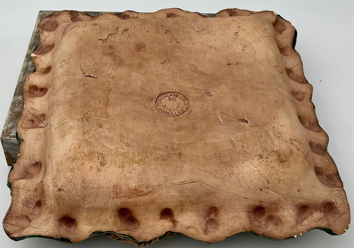 VINTAGE CHARLESTOWNE PORCELAIN AND CERAMIC KELLY GREEN AND BLUSH SERVING PLATTER