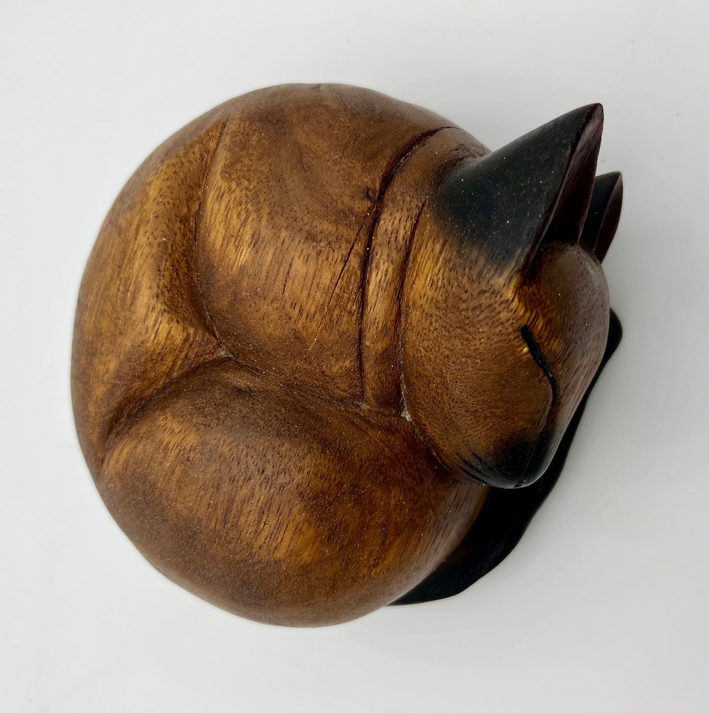 VINTAGE WOOD CARVED SLEEPING CAT