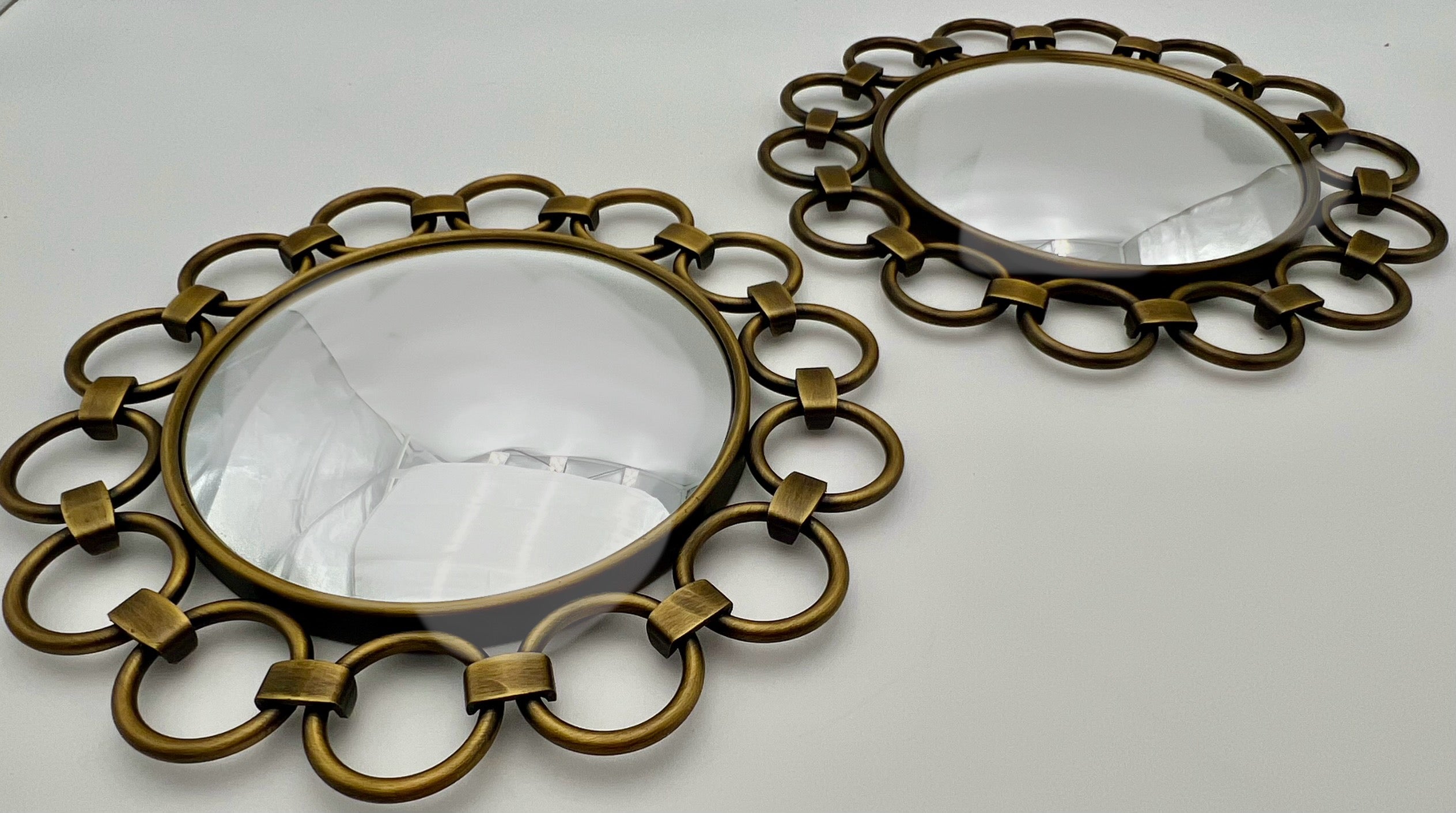Pair of Victoria Hagan “Perfect Pieces” Round Wall Mirrors – Linked Ring Frames – Modern Classic Design